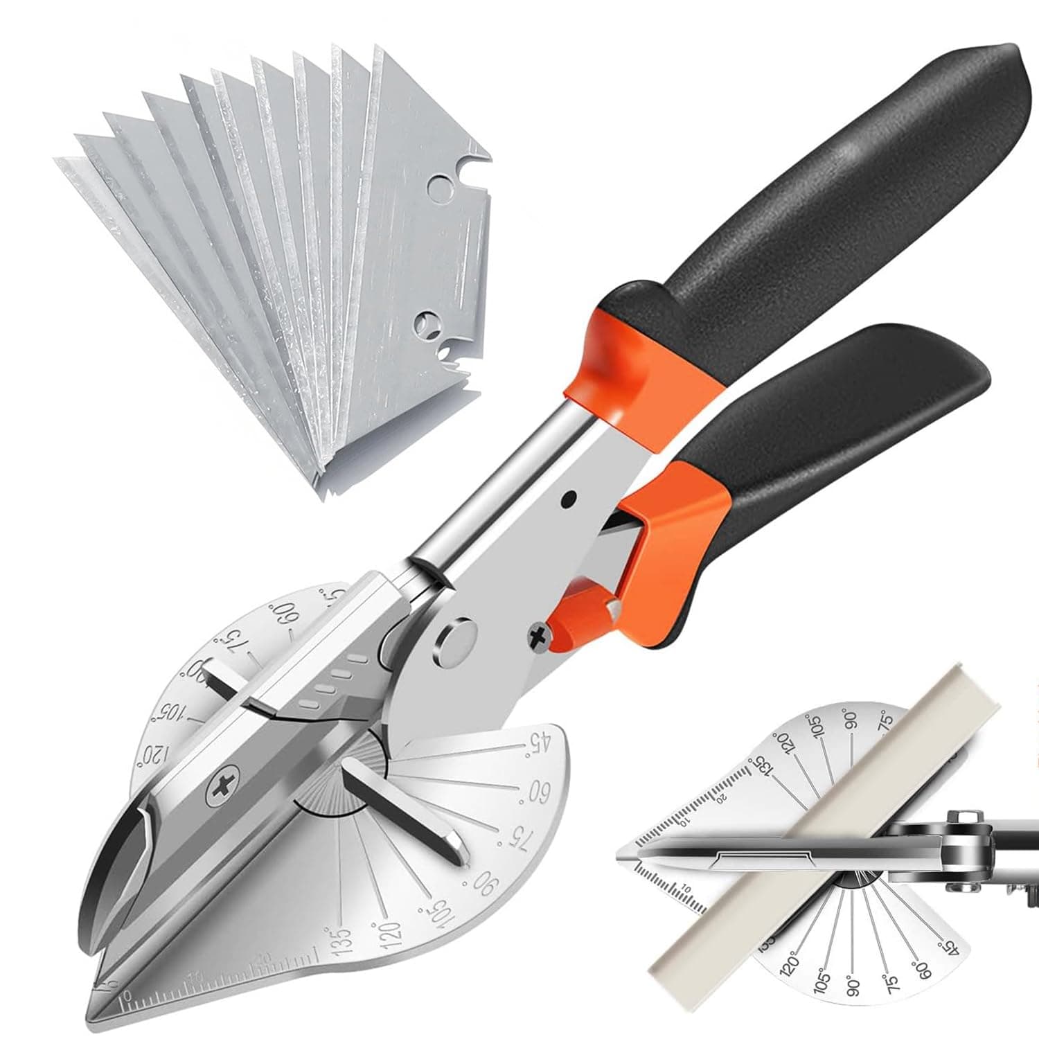 Miter Shear, Ousinby Gasket Shears Multi Angle 45°-135° Trunking Scissors for Cutting PVC PPR PE Pipe, Branch, Wire - Includes 10 Spare Blades