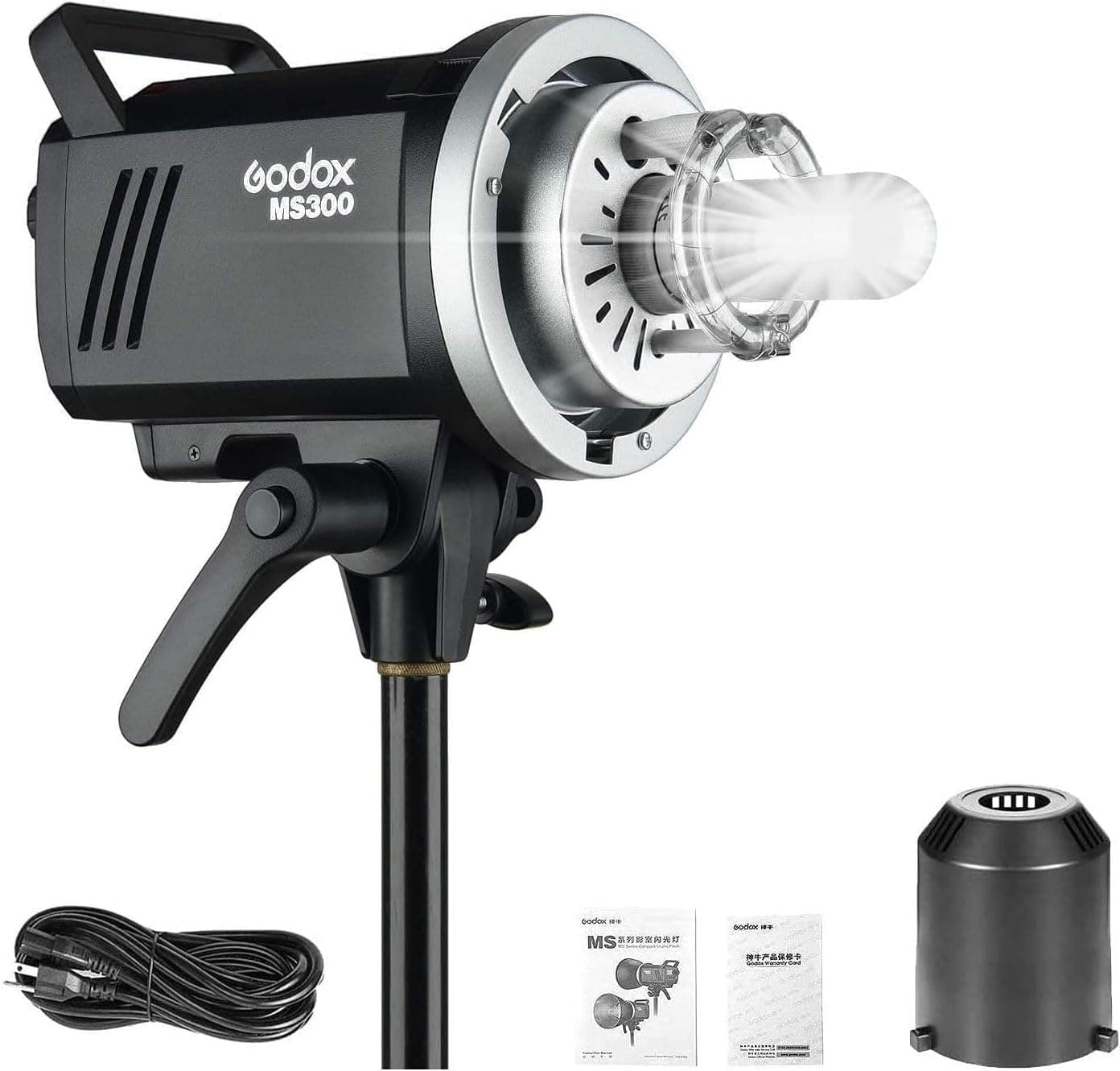 Godox MS300 300WS GN58 Flash Studio Strobe Monolight with Bowens Mount,Built-in Godox 2.4G Wireless System,0.1~1.8S Recycle time, Anti-Preflash, 1/32 to 1/1 Power Output,150W Modeling Lamp