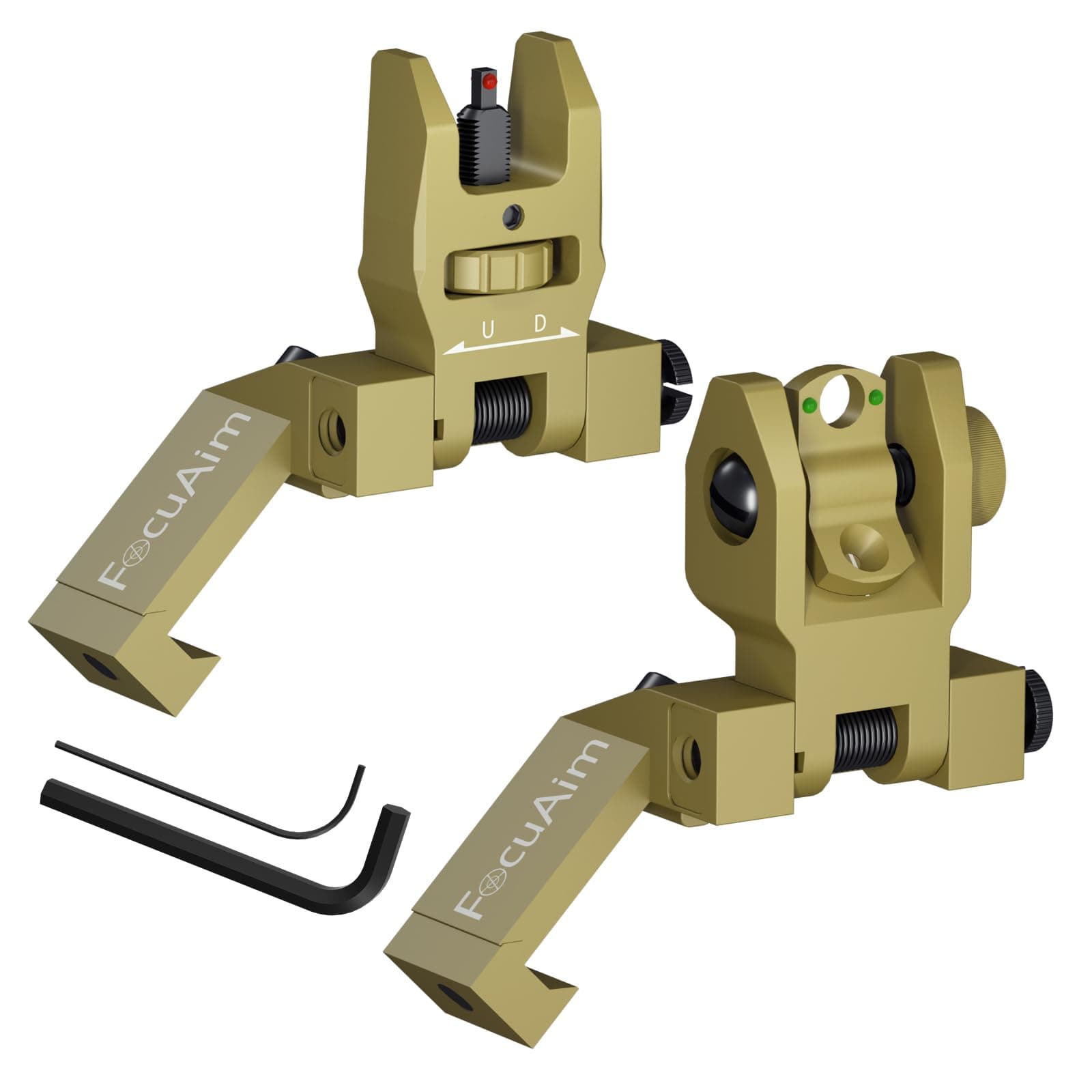 T3 Fiber Optic Offset Iron Sight, Low Profile 45 Degree Front and Rear Backup Sights with Green Red Dot for Picatinny Mount, Spring-Loaded and Tool-Free Adjustment