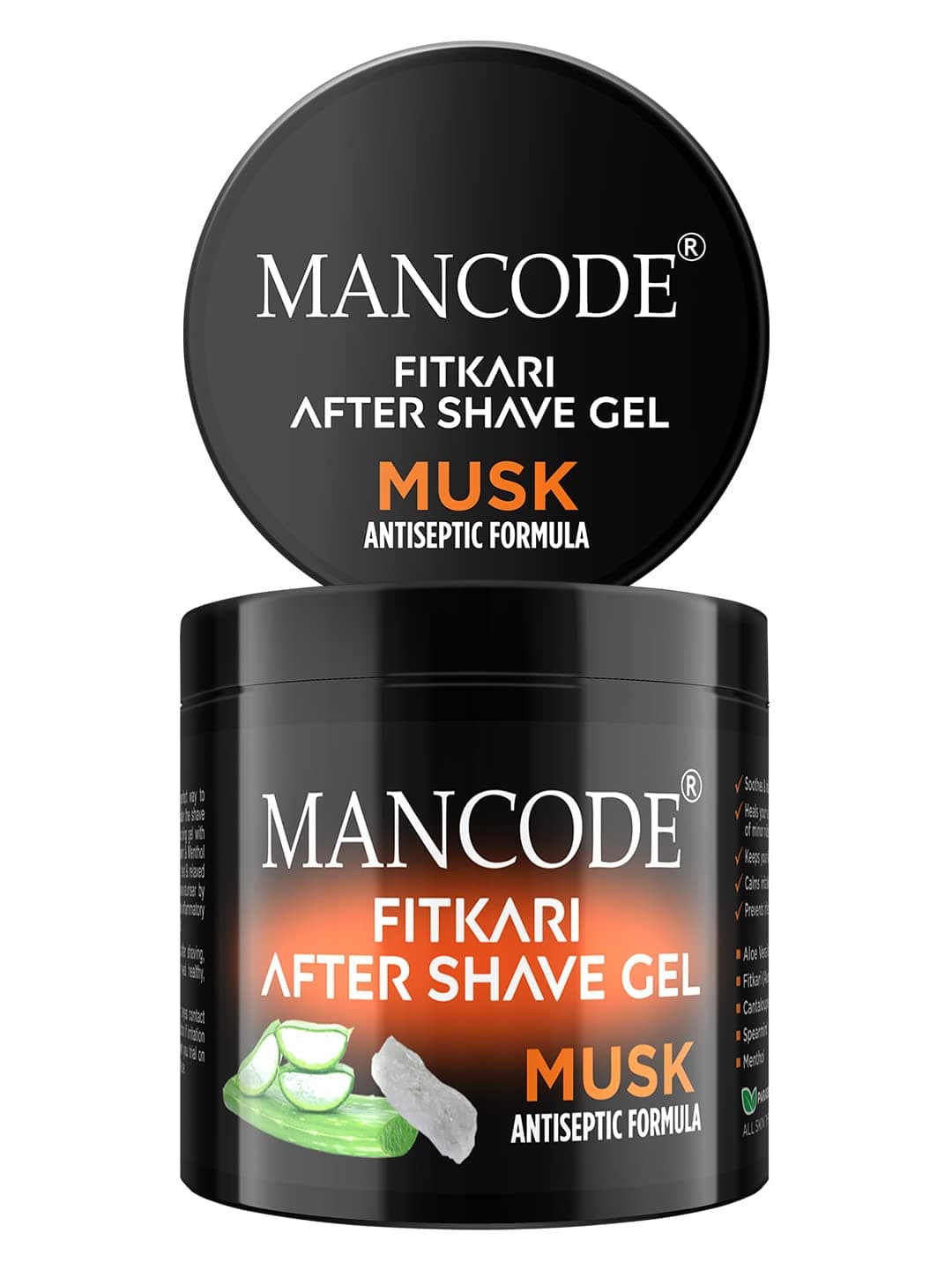 - MAN CODE Fitkari After Shave Gel Musk for Men | Post Shave Gel | Treats Aftershave Cuts; Wounds; Razor Burn | Skin Irritation | Refreshing Musky Fragrance | Alcohol Free After Shave 100gm (Pack of 1)