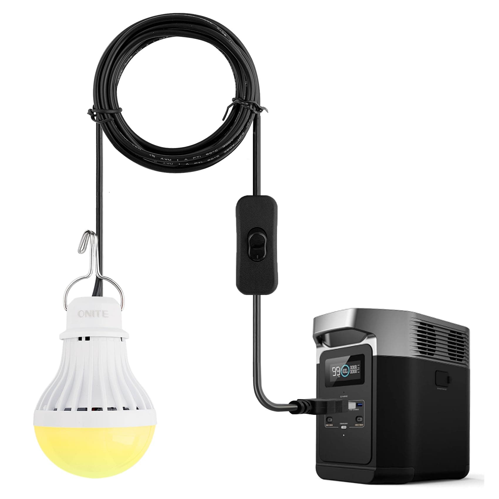 Onite USB LED Light Bulb, Emergency Backup Lighting for Camping, Garage, Power Outage Preparedness, for Portable Power Station & Solar Panel, Outdoor Lantern with Hook & 8.4ft Cord, Warm White (1)