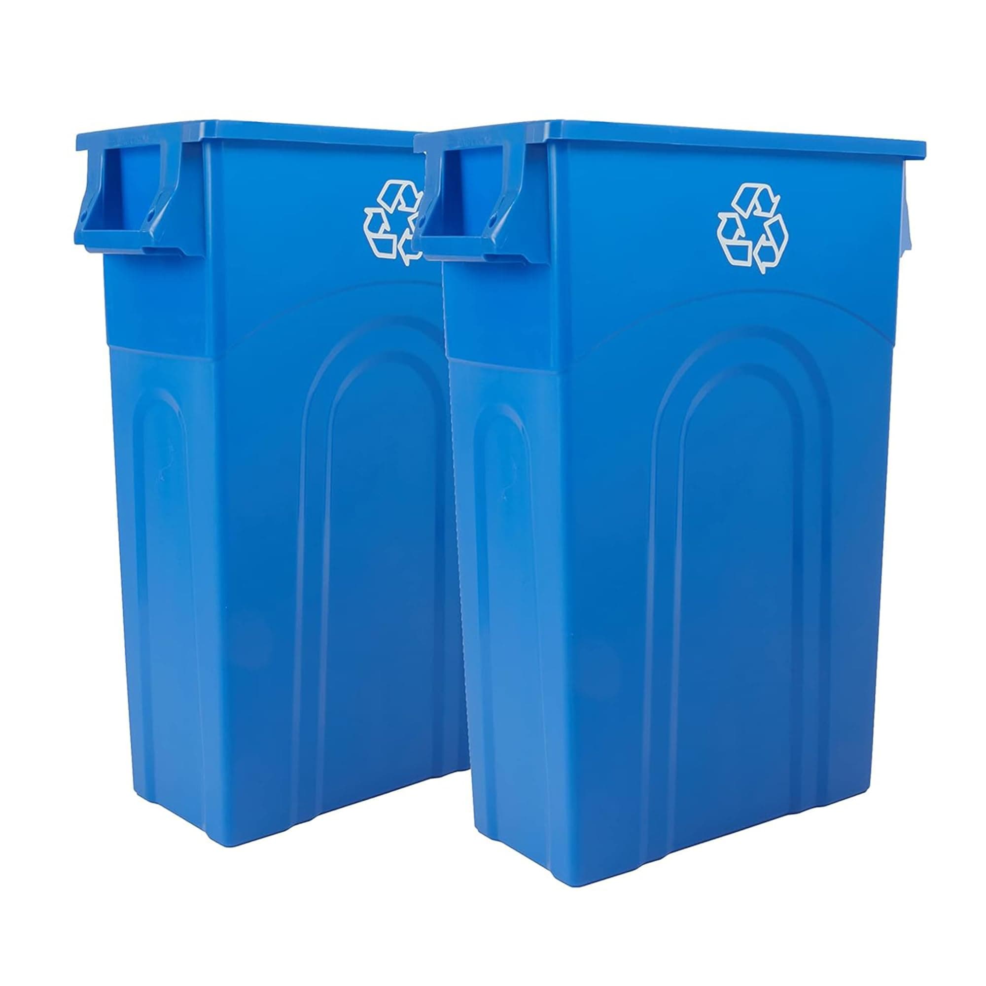 United Solutions Highboy Recycling Container, 23 Gallon, Space Saving Slim Profile and Easy Bag Removal for Indoor or Outdoor use, Recycle Blue (Pack of 2)
