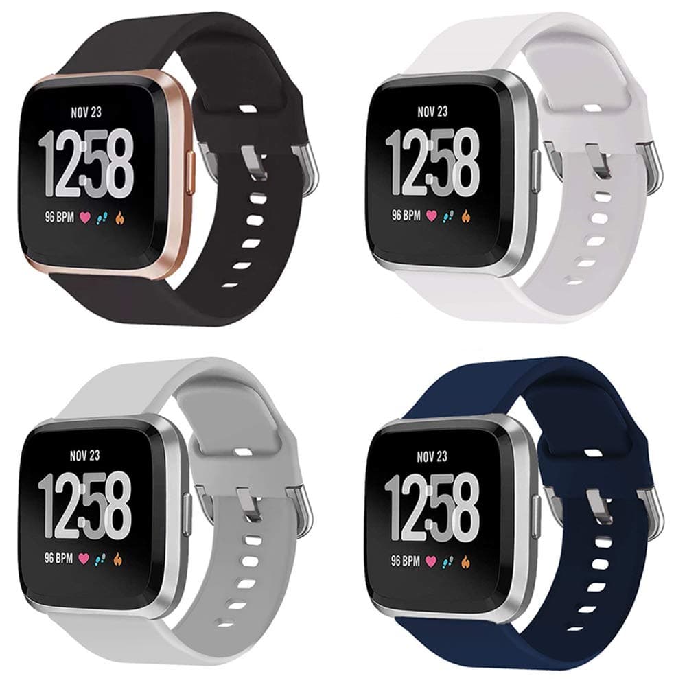 Xilaiw 4 Packs Bands Compatible with Fitbit Versa/Versa2/Versa Lite for Women and Men, Soft Replacement Wristband Waterproof Sport Strap for Fitbit Versa Smartwatch (Large, Black/White/Gray/Dark Blue)