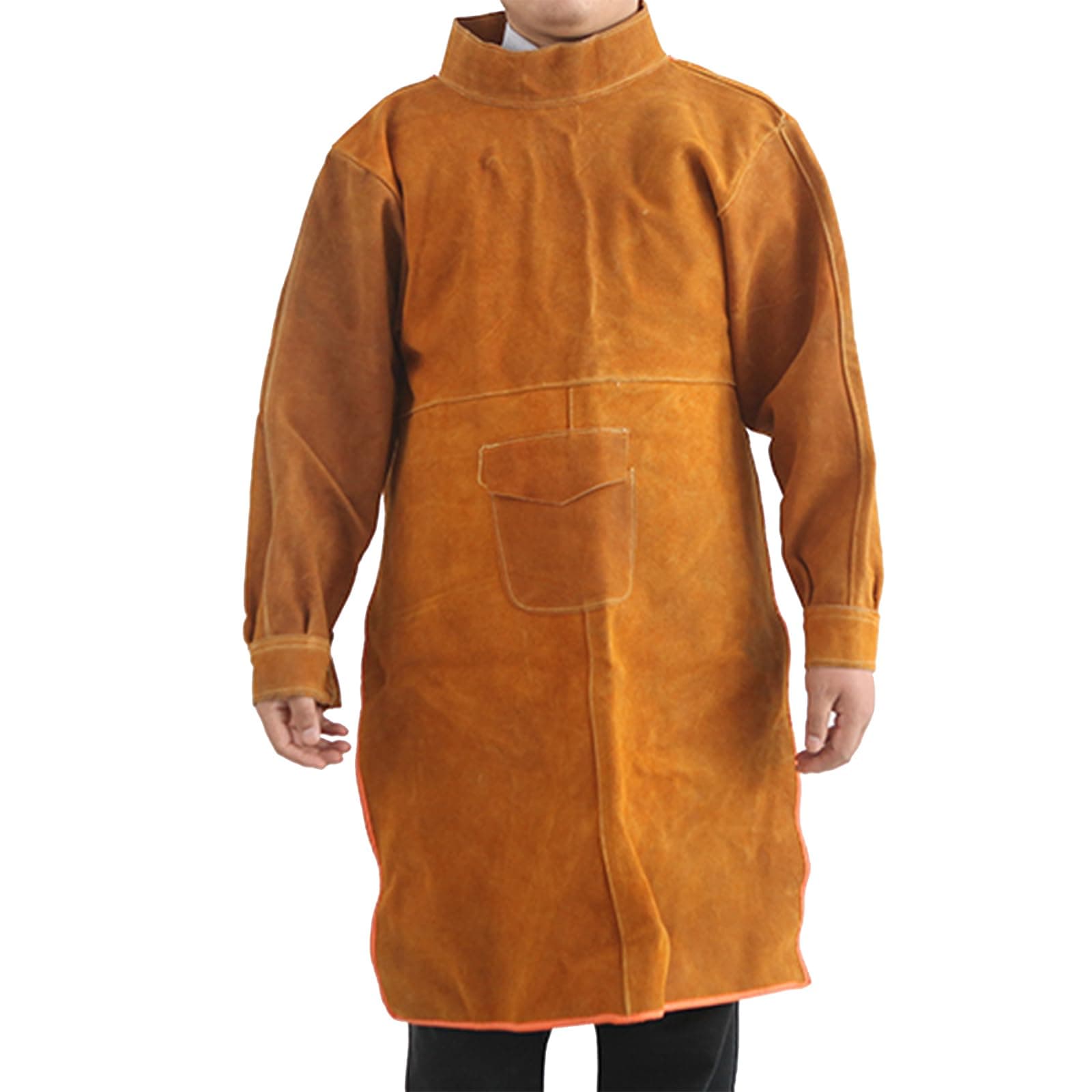 Leather Welding Apron with Long Sleeve, Flame Resistant Welding Jacket for Men, Heavy Duty Weld Coat Blacksmith Work Apron