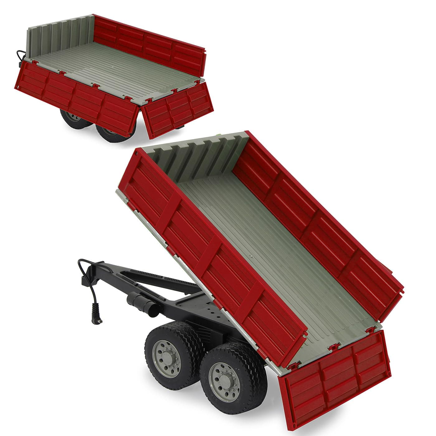 JAMARA 413108 – Tipper for RC Tractor 1:16 – Remote Controlled Tipping Trough Up/Down Towing Hitch Front Folding Side Walls Red