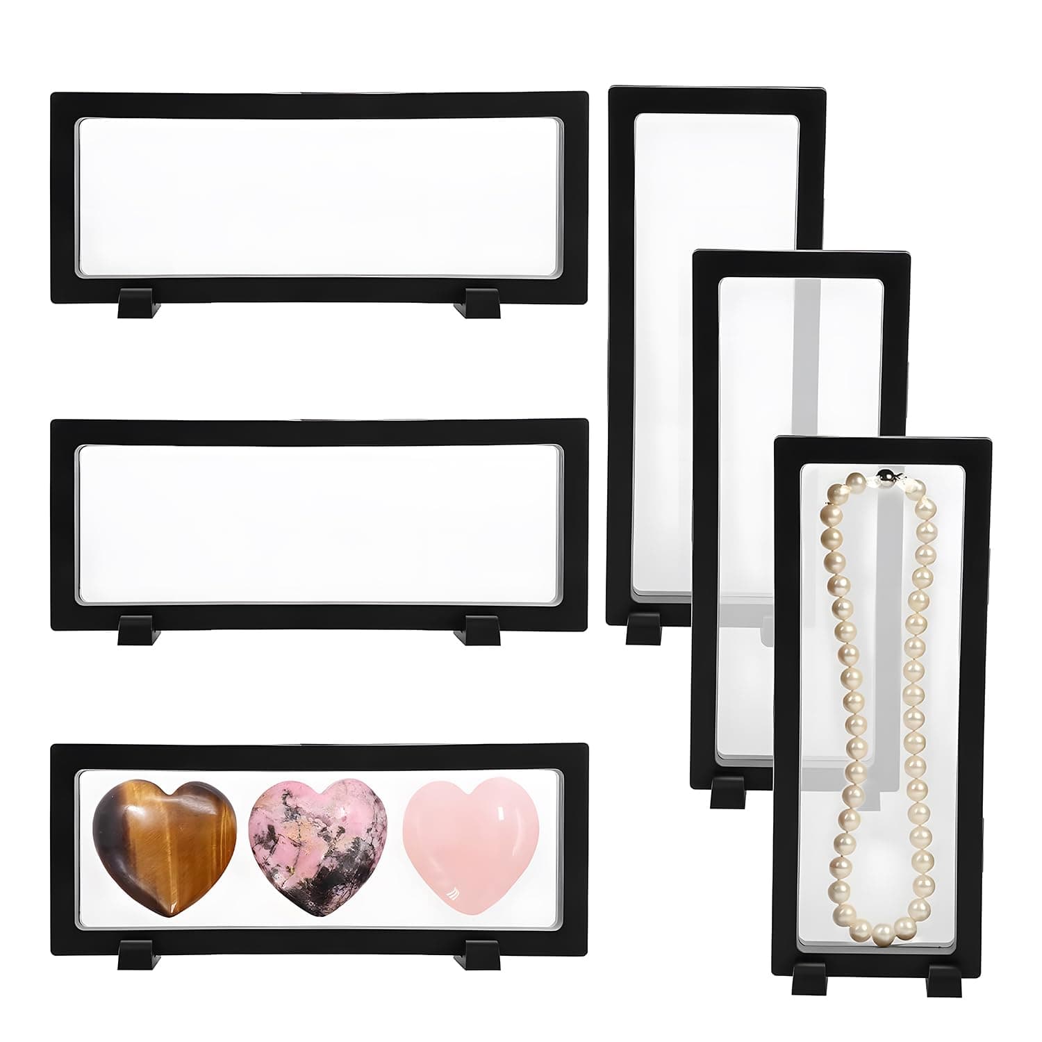 X spring 3D Floating Frame Display Case, 6 PCS Floating Frame Jewelry Stand, Rectangle Organizer Box, Coin Display Case, Military Clear Box with Base for Coin Medallions Specimen Jewelry (Black)