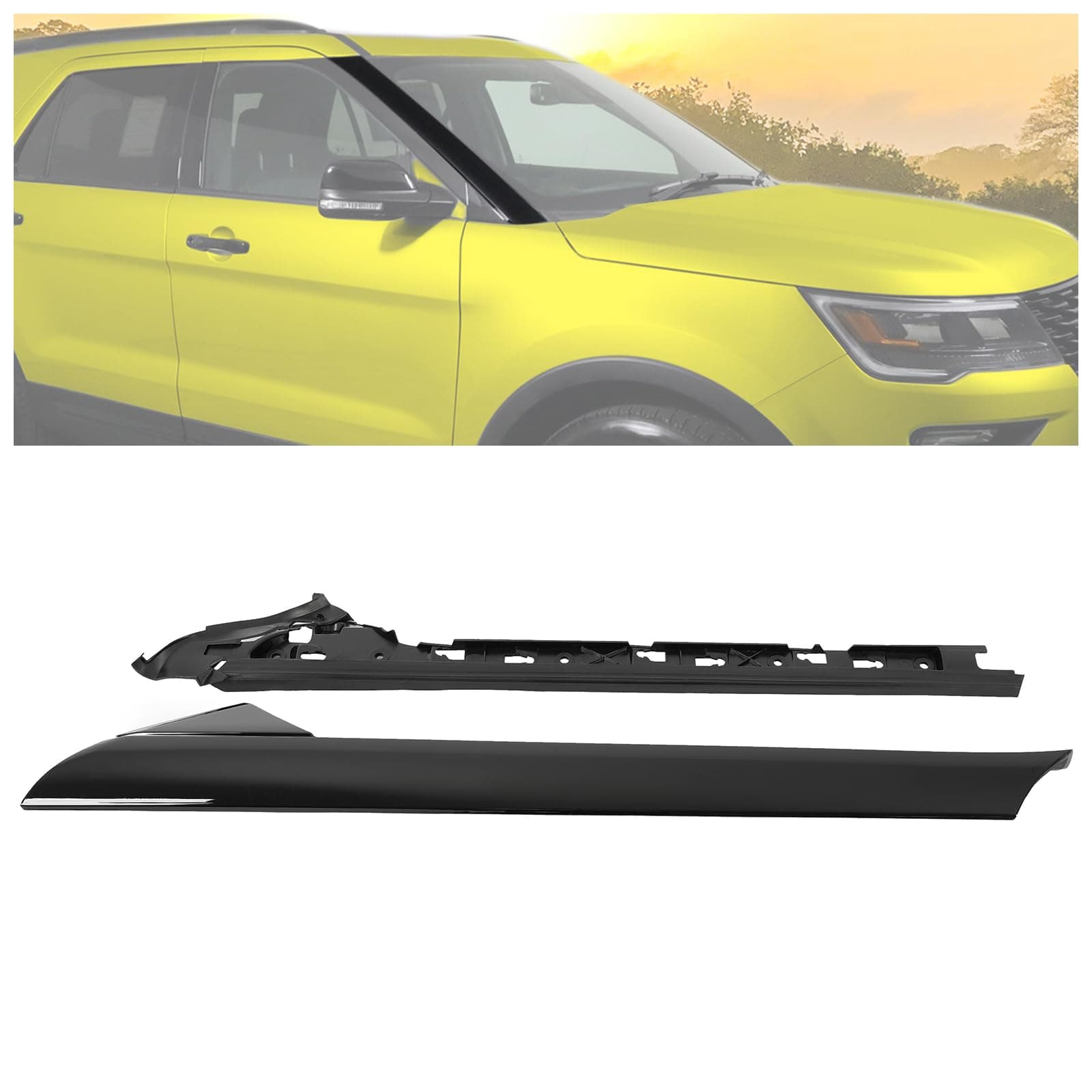 KUAFUWindshield A-Pillar Trim Compatible with 2011-2019 Ford Explorer Replacement for BB5Z7803144AA BB5Z-7803136-AA BB5Z7803136BA BB5Z-7803144-AA Outer&Inner Window Trim Molding Panel Right Side