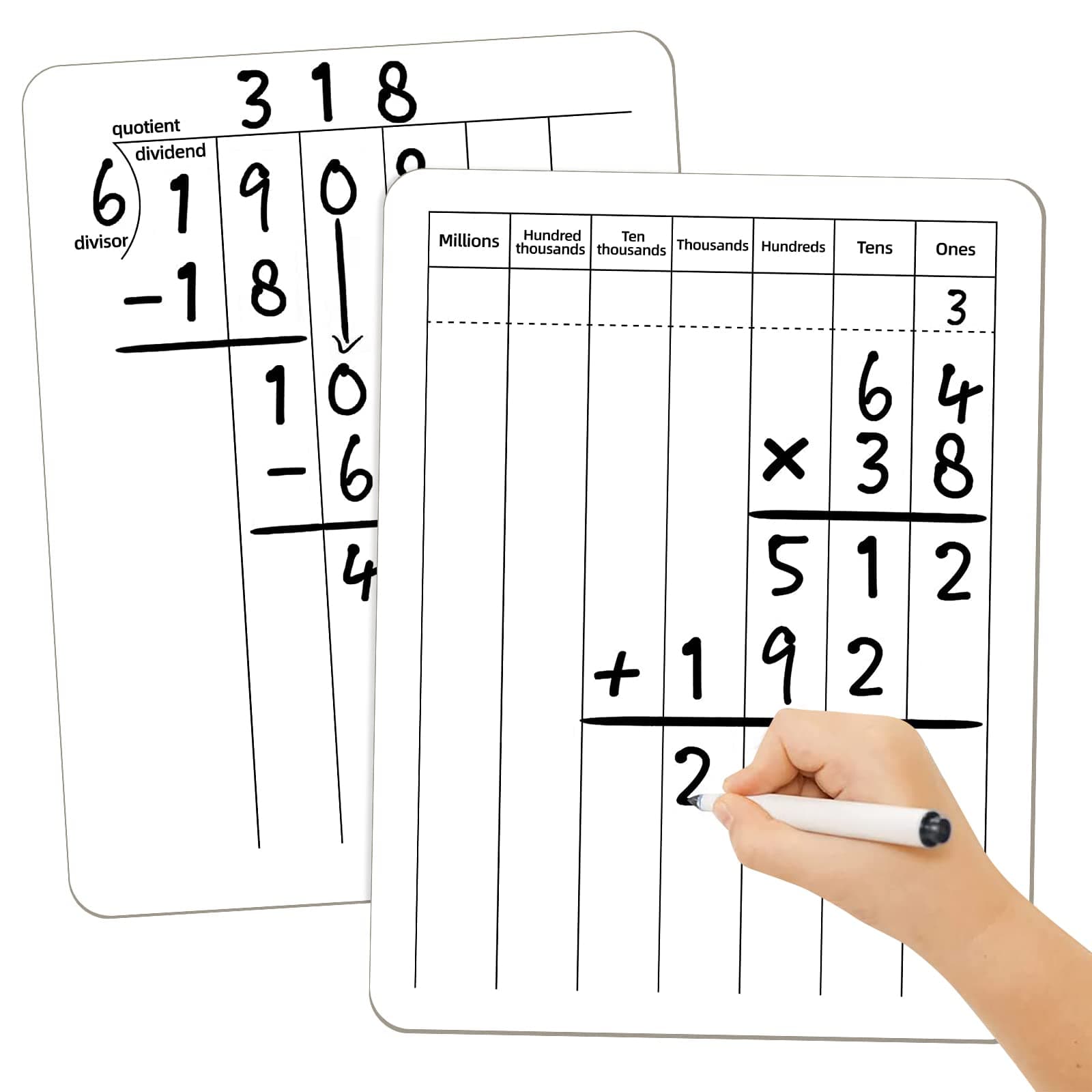 WEIZHEN Math Manipulatives White Board for Students - Small White Board Dry Erase - Ideal for Classroom and Home Use - Long Division Double-Sided Dry Erase Board - 9x12 Inches