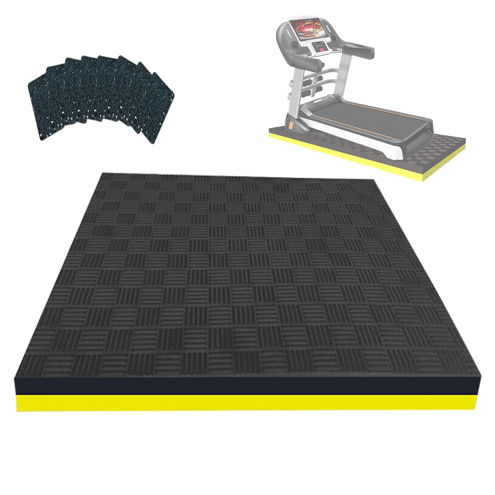 Heavy Duty Exercise Equipment Mat 2.5 cm Thick Treadmill Mat Floor Protector Large Noise Reduction Exercise Bike Mat Rubber Anti-Vibration Pads Sound Absorbing Mat 200×100×2.5 cm-Black+Yellow