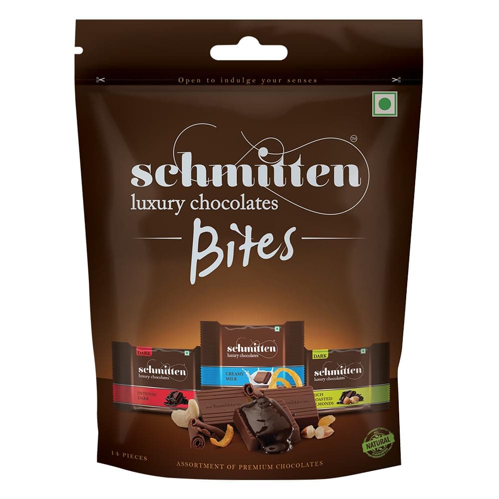 - Schmitten Home Bites Assorted Dark and Milk Chocolates Minis - Pack of 1, 120g Pouch, Premium Selection