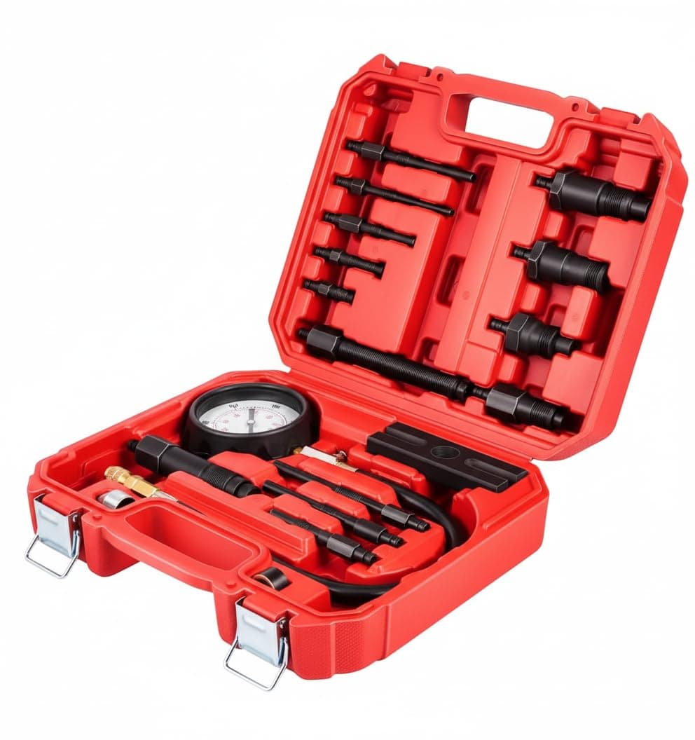 TU-15 Diesel Engine Compression Tester Kit - Hydraulic Gauge with Glow Plug Injector Adapters, Compatible with Ford Powerstroke 7.3L, 6.0L, 6.4L, 6.7L, Cummins, Duramax, VW TDI, Perkins, Tractors