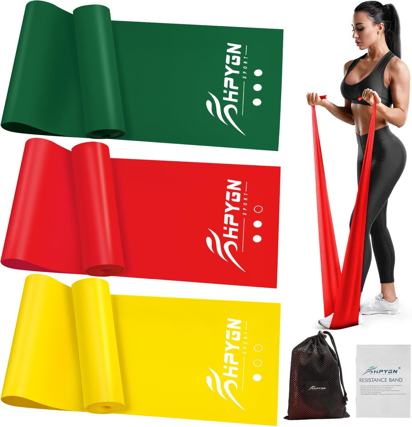 HPYGN 3 Levels Non-Latex Exercise Bands for Physical Therapy & Yoga, Professional Resistance Bands Set for Working Out, Strength Training, Pilates & Rehab, TPE Elastic Stretch Bands for Seniors, Women