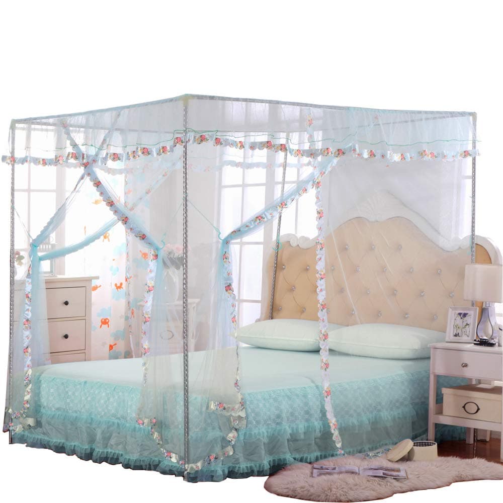 Canopy Bed Curtains Twin - 4 Corner Canopy for Beds, Bed Canopy for Girls Adult, Bedroom Decor (Twin Size, Light Blue)