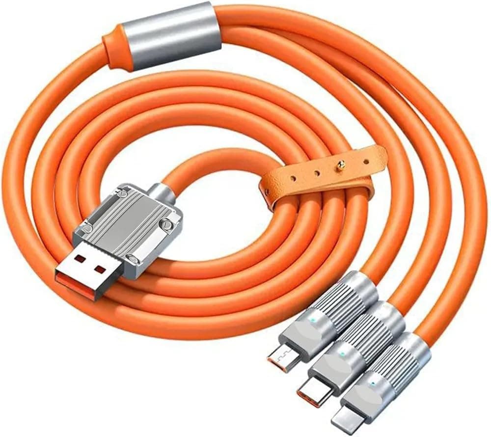 3-in-1 USB Charging Cable, 4 ft, 120W 6A Fast Charging, Micro USB, Type-C, iOS, for Phones