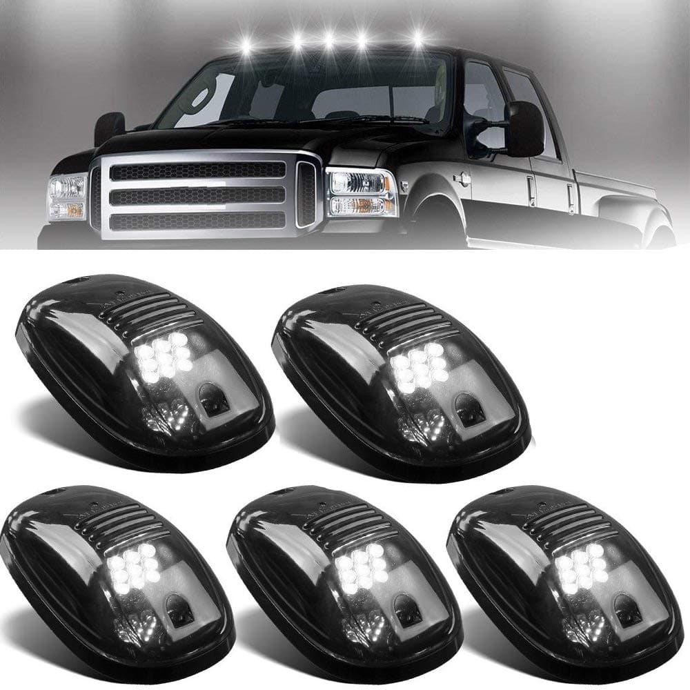 NPAUTO 5pcs Smoked LED Cab Marker Lights White 9 LED Roof Top Clearance Lights Running Lights Replacement for 2003-2018 Dodge Ram 1500 2500 3500 4500 5500 Pickup Truck