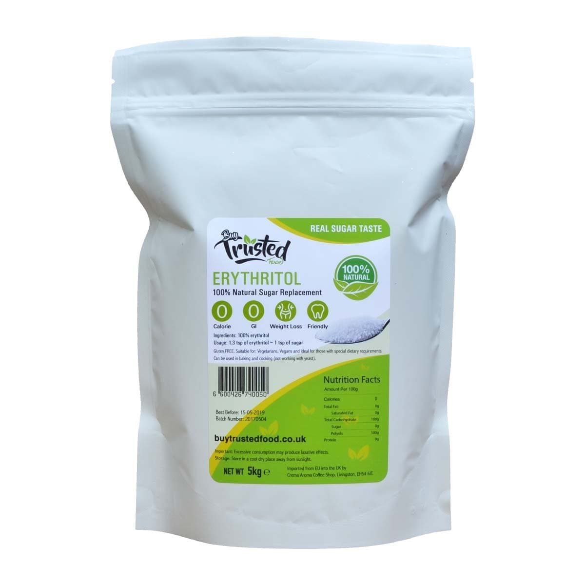 Erythritol 5kg - Zero Calorie 100% Natural Sugar Replacement - Free Next Working Day Delivery to UK Mainland
