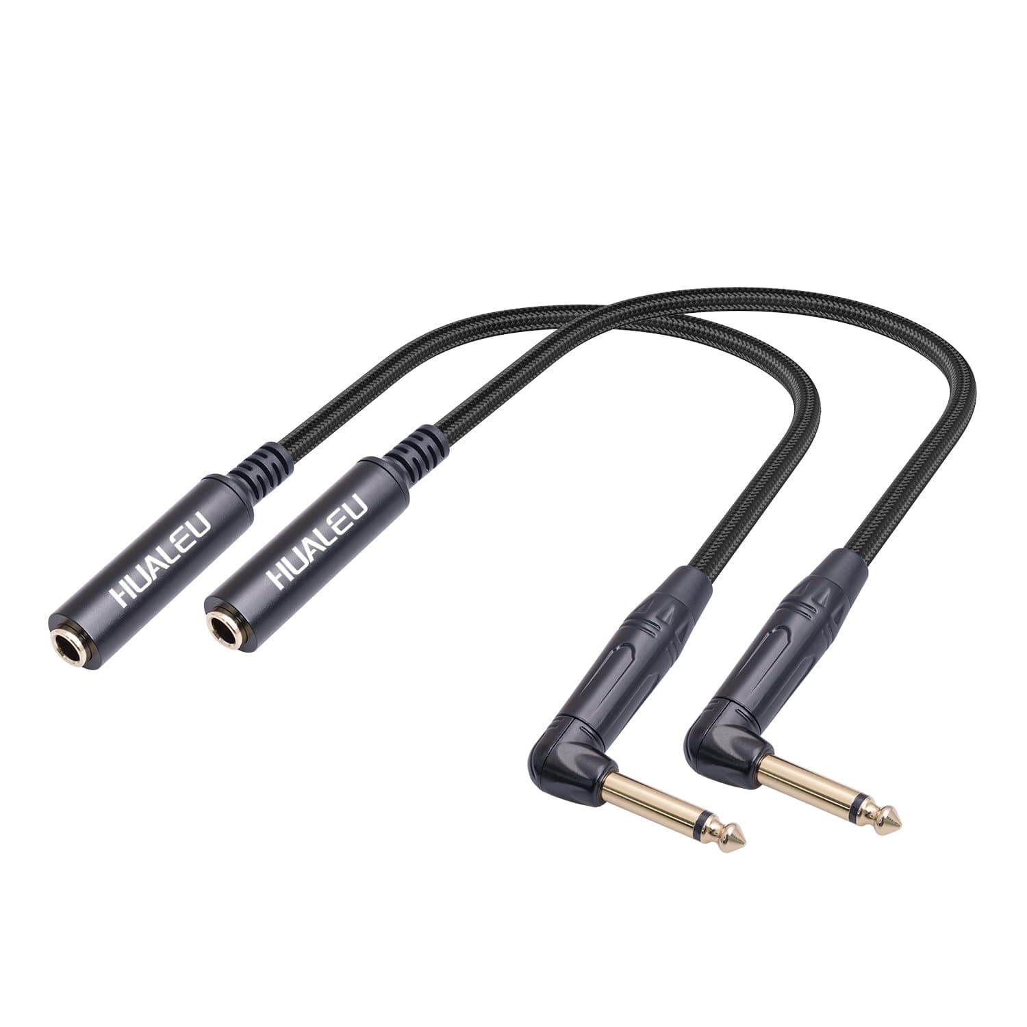 2-Pack 1FT 1/4 Inch Right Angle TS Male to 1/4 Inch TS Female Adapter, 6.35mm 1/4" Mono Connector for Bottom Plug and Front Facing Jack Guitar