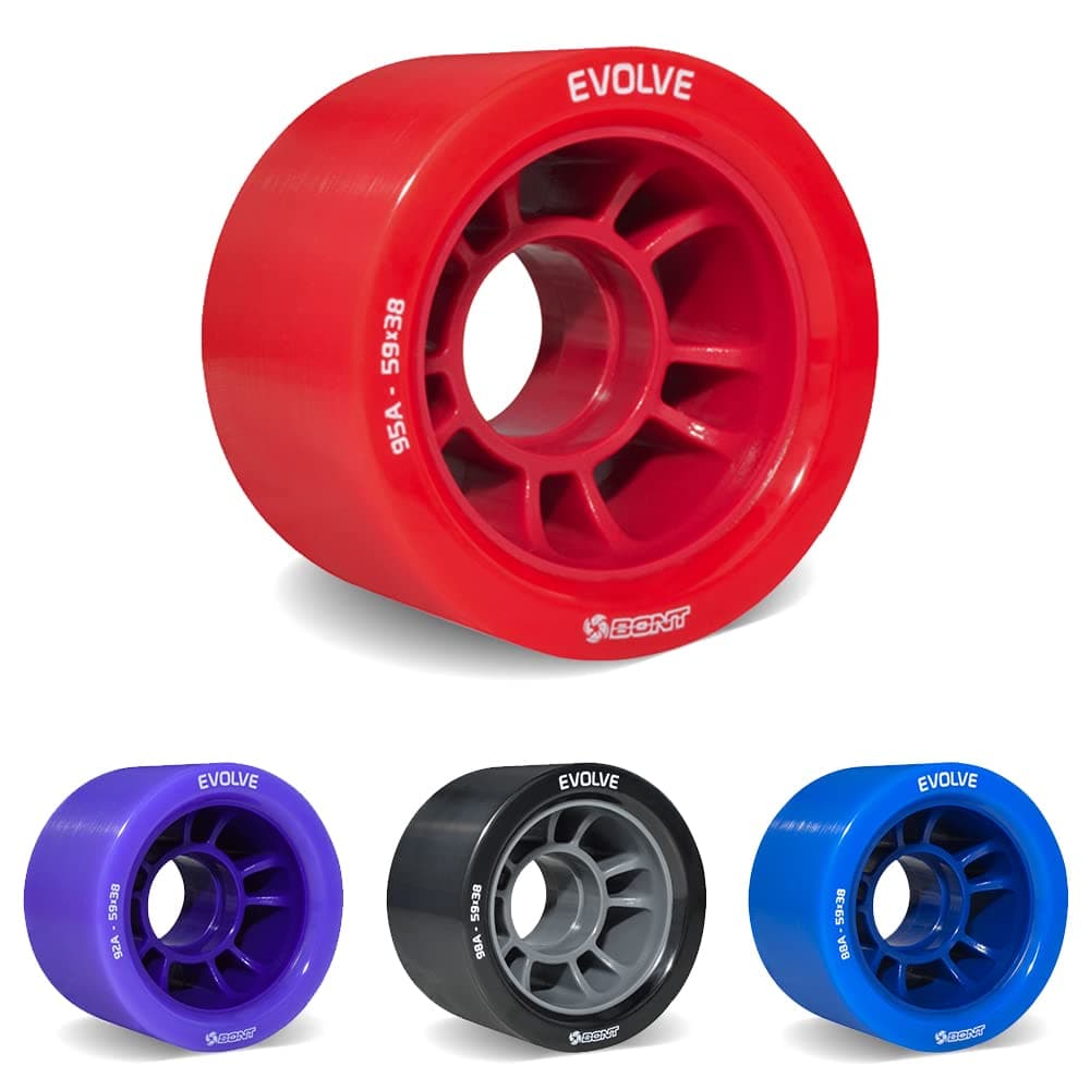 Skates - Evolve Roller Derby Skates - Indoor Rollerskate Wheels - 88A, 92A, 95A, 98A - Red, Black, Blue, Purple
