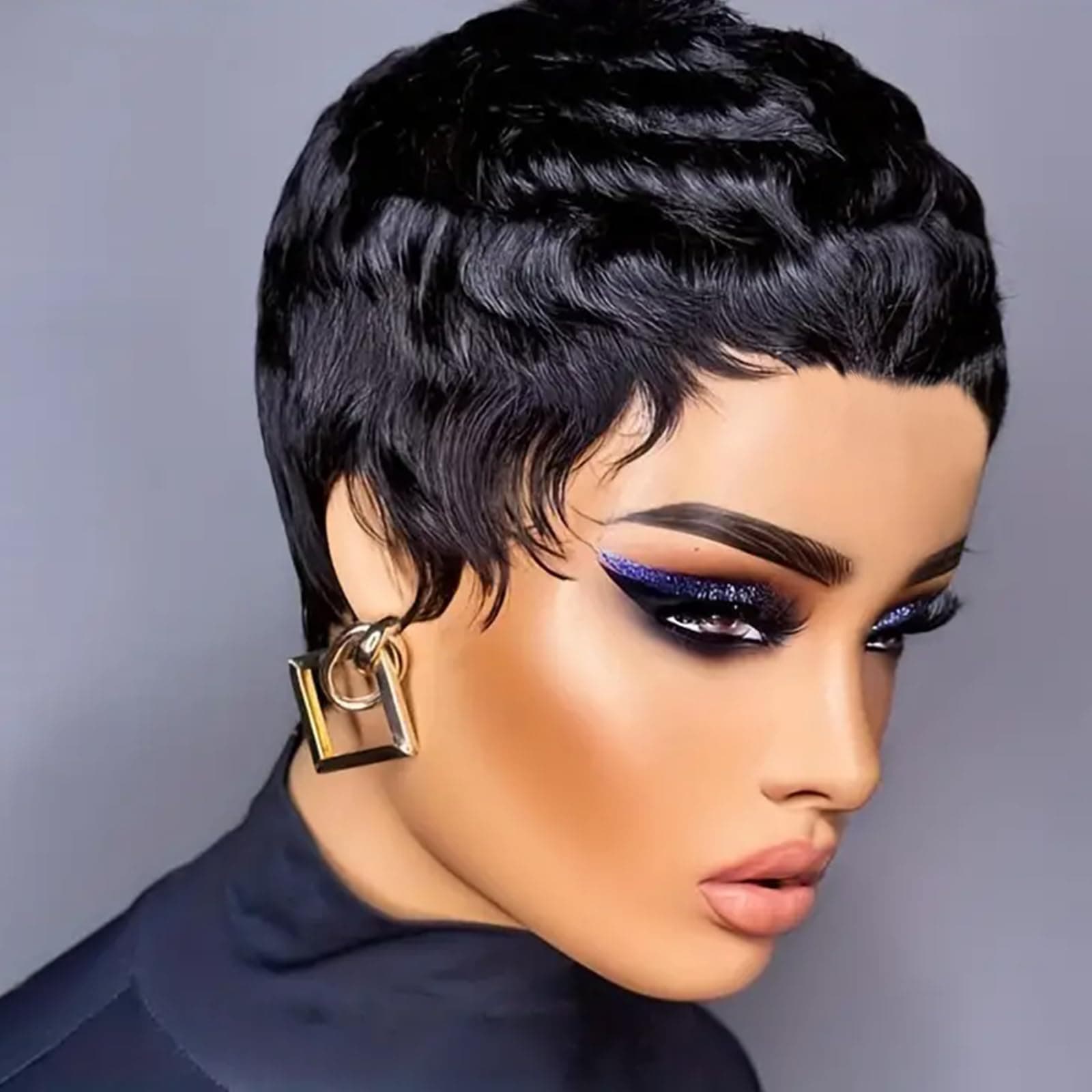 Pixie Cut Wig Human Hair Short Bob Wig Short Layered Pixie Cut Wigs for Black Women Brazilian Remy Human Hair Glueless None Lace Front Wig Full Machine Made Black Color