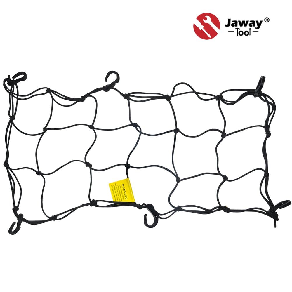JawayTool 15 x 30 Heavy Duty Stretchable Bungee Cargo Net in Black with 6 Adjustable Plastic Hooks for Motorcycles, ATV, Snowmobile, Bike, Canoe, Bob Trailer, Boblbee