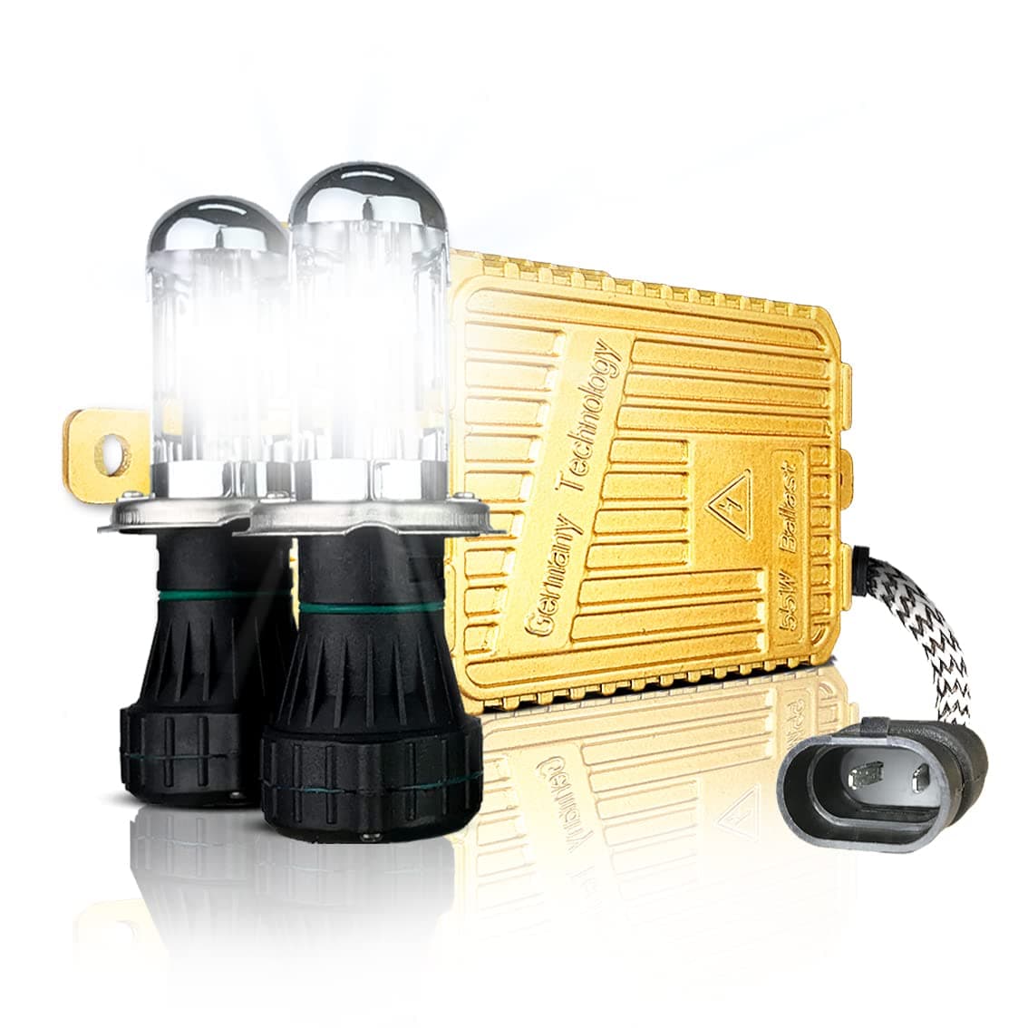 55W Heavy Duty HID Xenon Replacement Bulbs Bundle with AC Digital HID Fast Bright Replacement Ballast for 12V Vehicles (8000K Iceberg, H4/9003 Bi-Xenon)