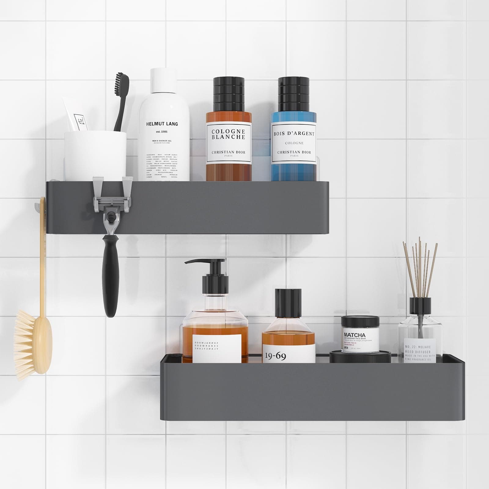 Kitsure Shower Caddy - 2 Pack Adhesive Shower Organizer, Rustproof Metal Shelves, No-Drill Bathroom Organizers and Storage, Grey, Large