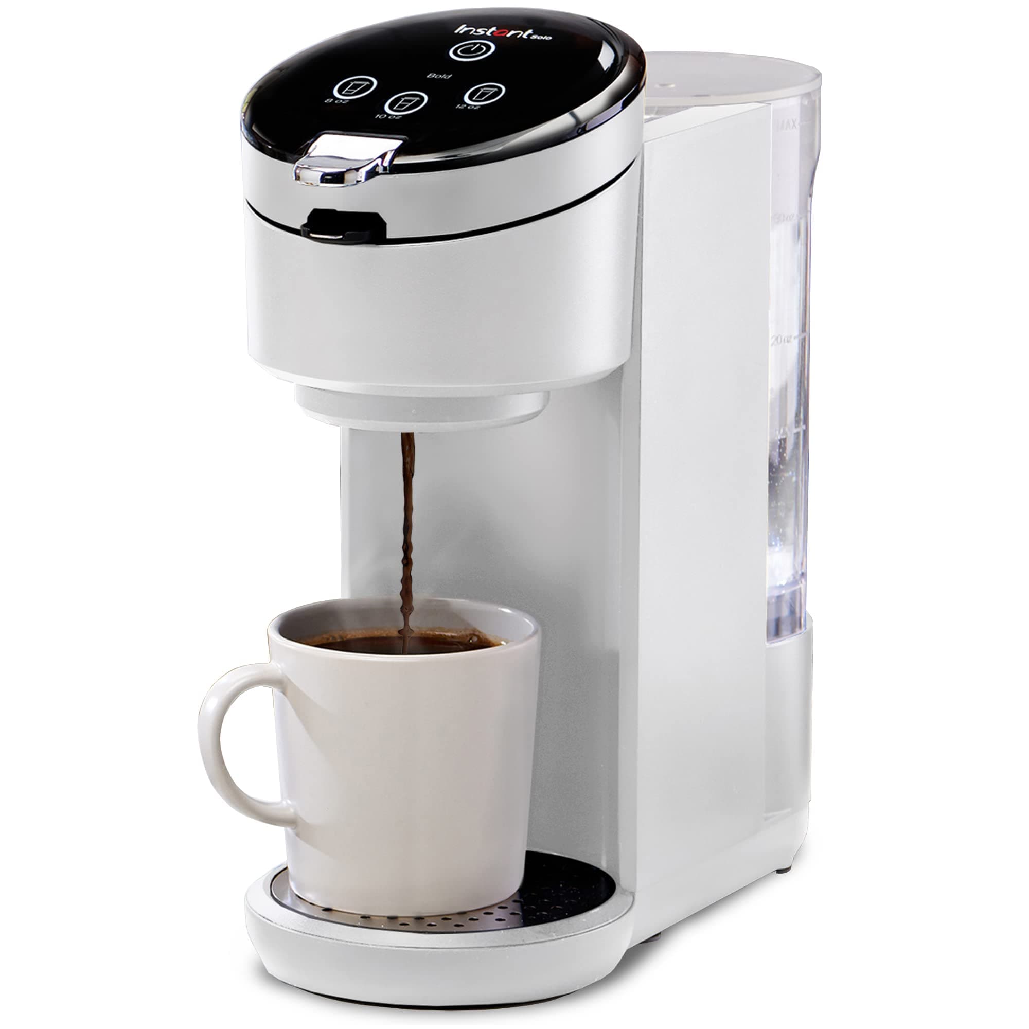 Instant PotK-Cup Pod Compatible Single Serve Coffee Maker with Reusable Pod and Bold Setting, 8-12oz, 40oz Reservoir, White