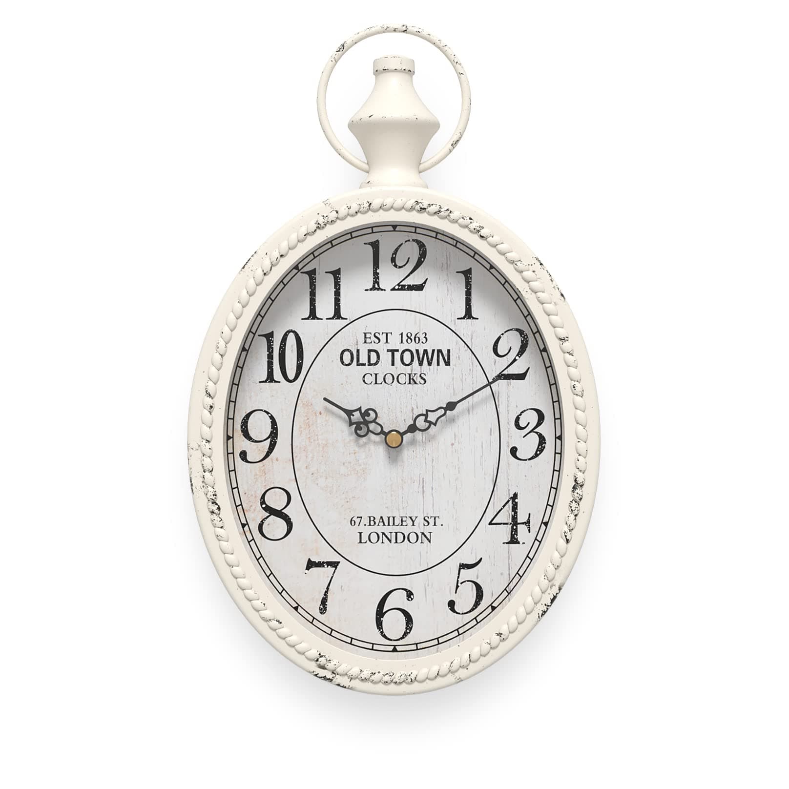 Menterry Small Retro Oval Wall Clock, Antique Old Design, White Vintage Style, Battery Operated Silent Decor Wall Clocks for Kitchen,Bedroom,Farmhouse,Bathroom (11.2" H x 6.7" W)