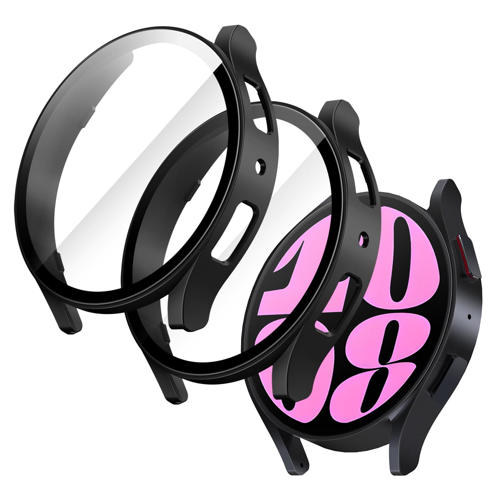 Case with Screen Protector Compatible with Samsung Galaxy Watch 6 40mm, Overall Protective Cover, Built-in Tempered Glass Film High Sensitivity, 2 Pack (Black)