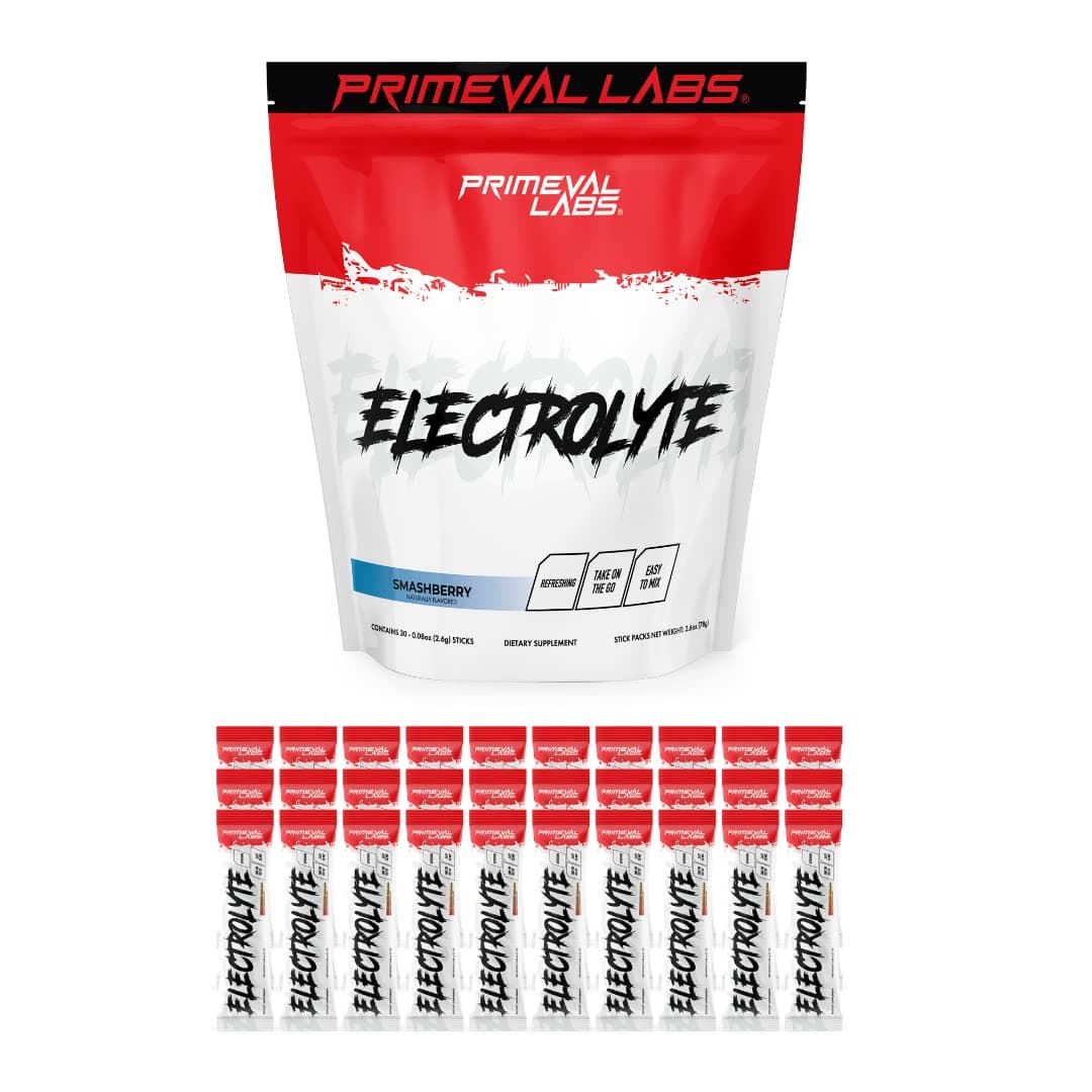 Primeval Labs Electrolyte Powder Packets - On The Go Powder Packets | Sugar Free | No Calories | Electrolyte Drink Mix | Hydration | Easy Open Single-Serving | 30 Stick (Smashberry)