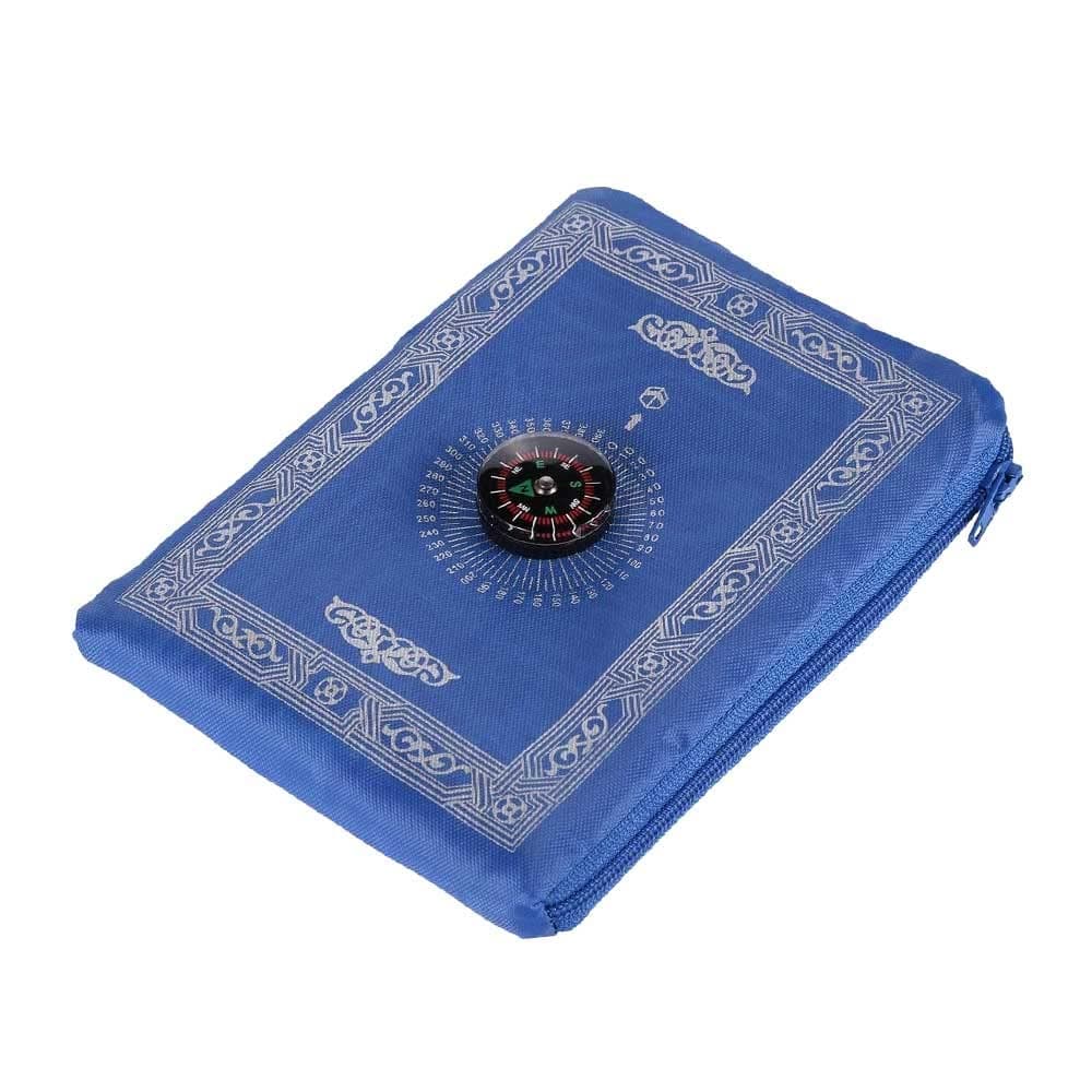 OBD Pocket Prayer Mat with Qibla Compass Foldable Small Blue Prayer Rug 60 x 100cm Lightweight Travel Namaz Mat Muslim Gift for Hajj Umrah & Ramadan