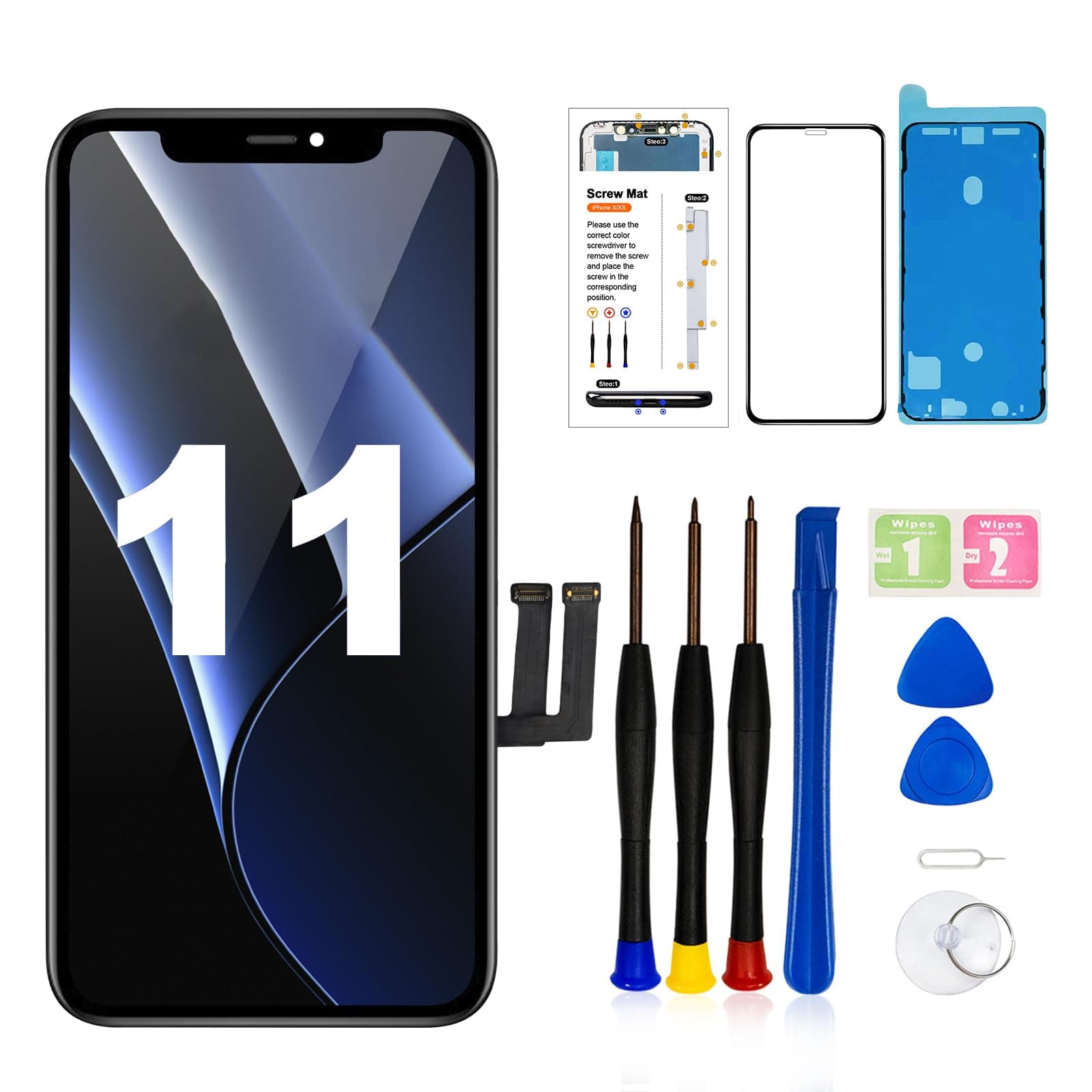 LMQ for iPhone 11 LCD Screen Replacement 6.1 Inch Frame Assembly LCD Display and 3D Touch Screen Digitizer with Repair Tools Kit for A2111, A2223, A2221 with Waterproof Adhesive Tempered Glass