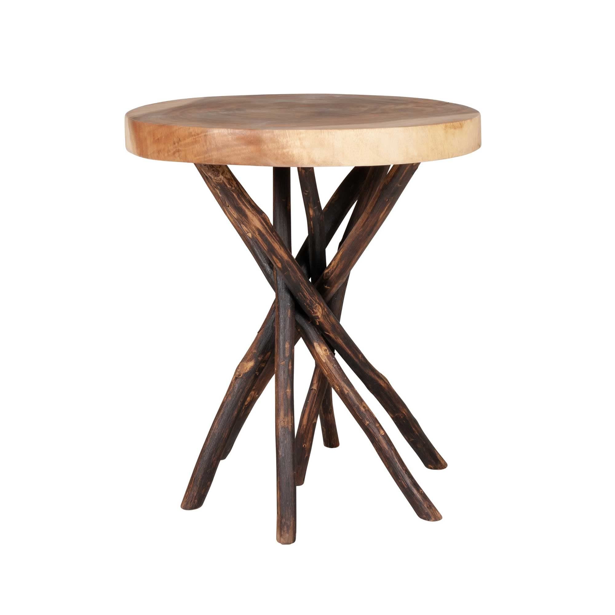 Side Table, Stick Leg End Tables - Hand Crafted from Solid Teakwood (20" Round Side Table)
