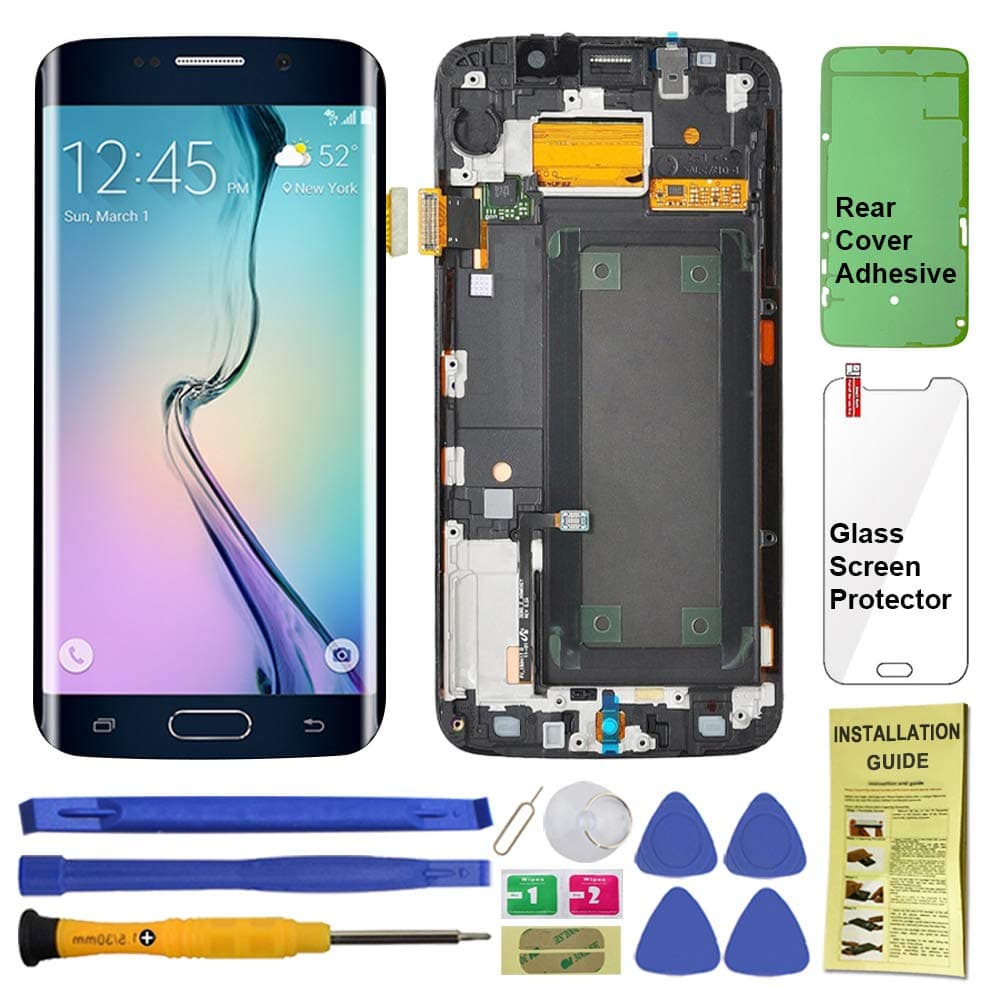 Display Touch Screen (AMOLED) Digitizer Assembly with Frame for Samsung Galaxy S6 Edge (5.1 inch) Sprint (G925P) / Verizon (G925V) / US Cellular (G925R4) (for Phone Repair) (Black Sapphire)
