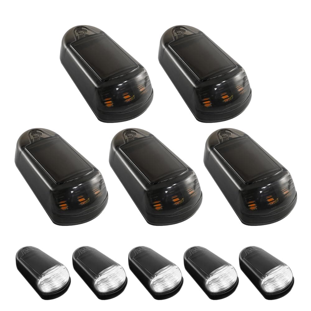 Solar Powered Cab Lights, New No Drill Solar Powered Cab Lights for Truck, IP68 Waterproof Wireless Cab Marker Roof Lights, LED Lights Vibration Sensor Roof Lights App Control (White Light, Black)