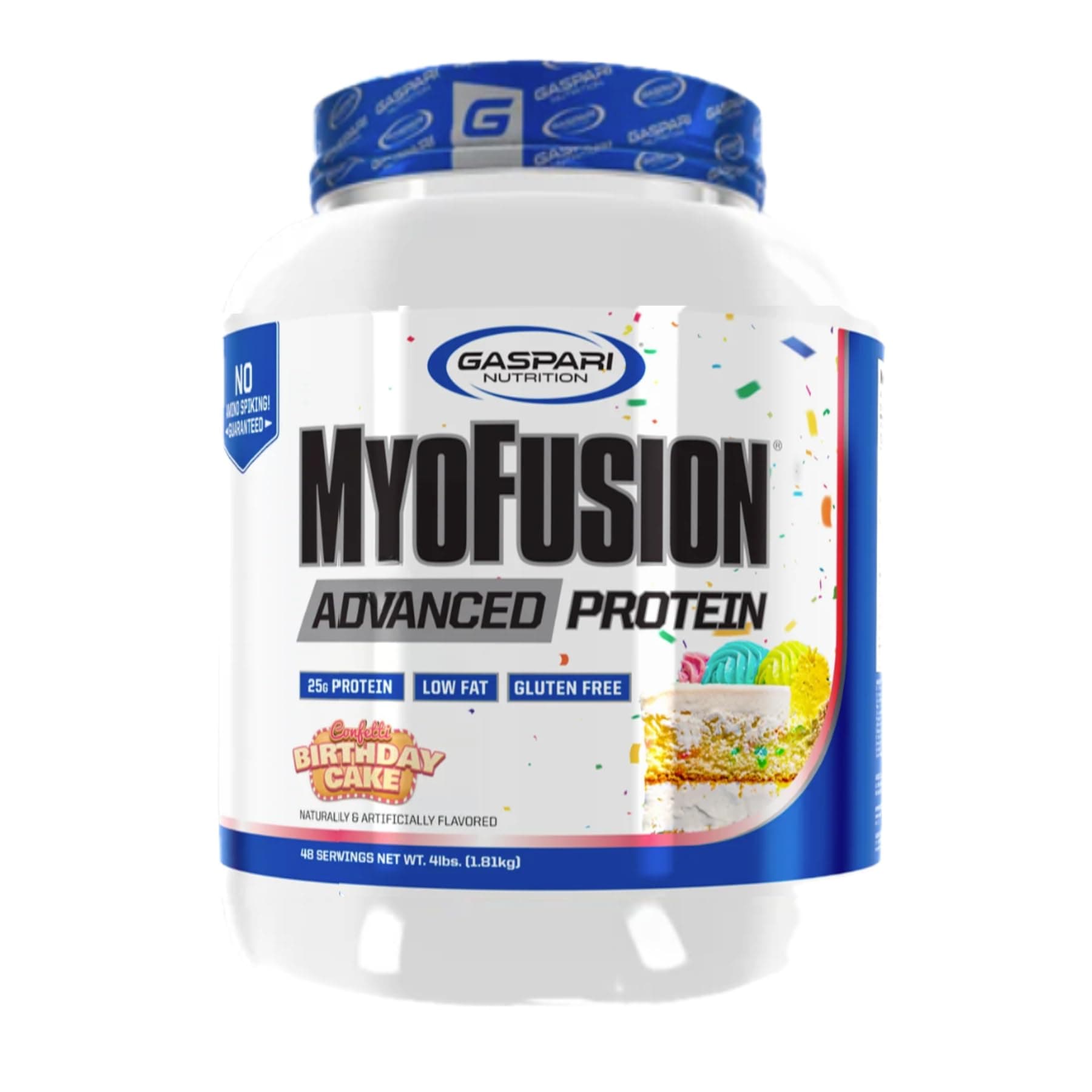 Myofusion Advanced Protein, Protein Blend with Whey Protein, Casein Protein and Isolate Protein, Low Fat and Gluten Free (Birthday Cake, 4 Pound)