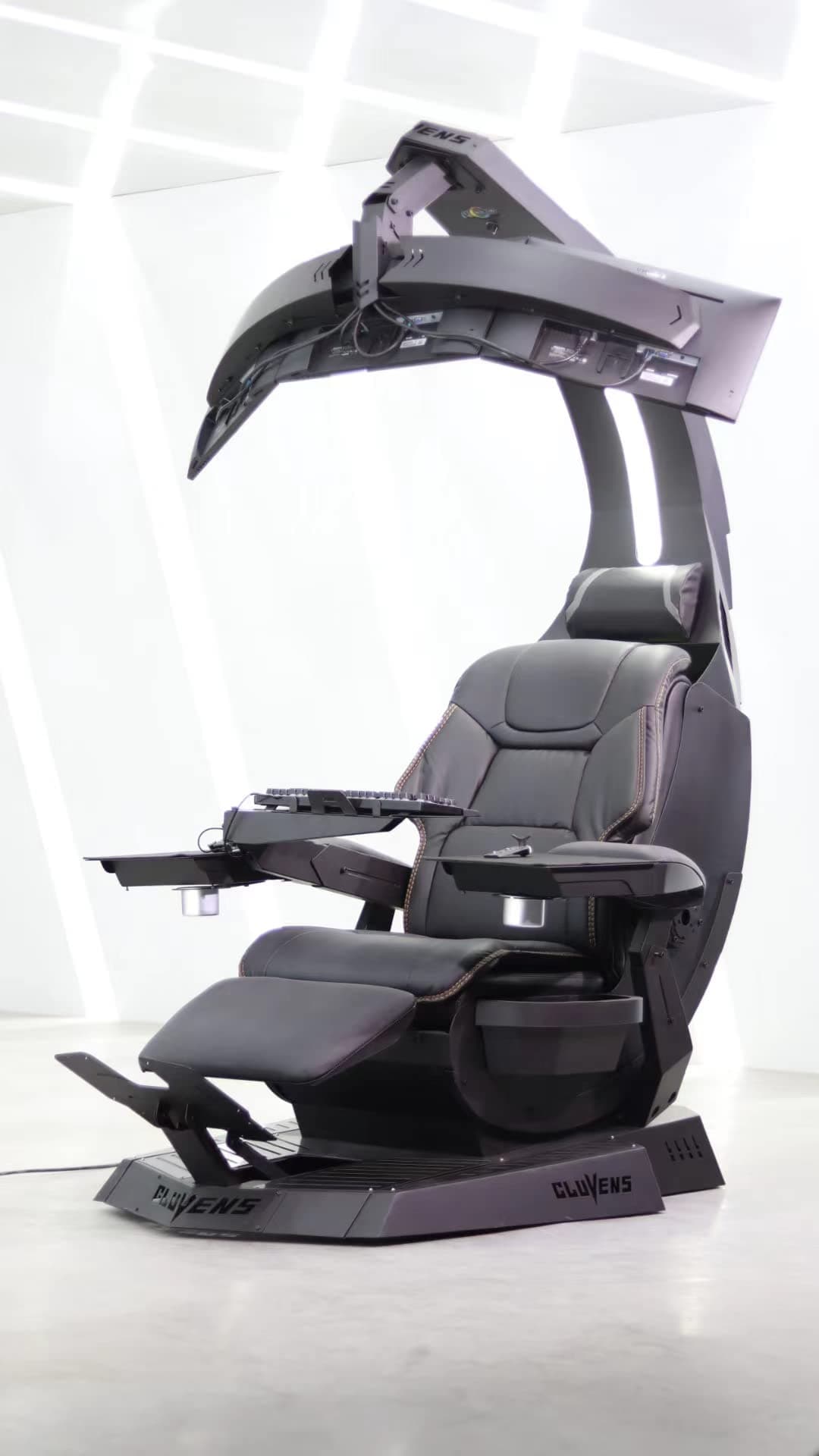 Imperatorworks CLUVENS Manticore Model Zero Gravity Gaming Chair Cockpit Gaming Workstation Executive seat (Black) Support 3 Monitors 1 * 49"/57" Monitor can Extend to 5 Monitors