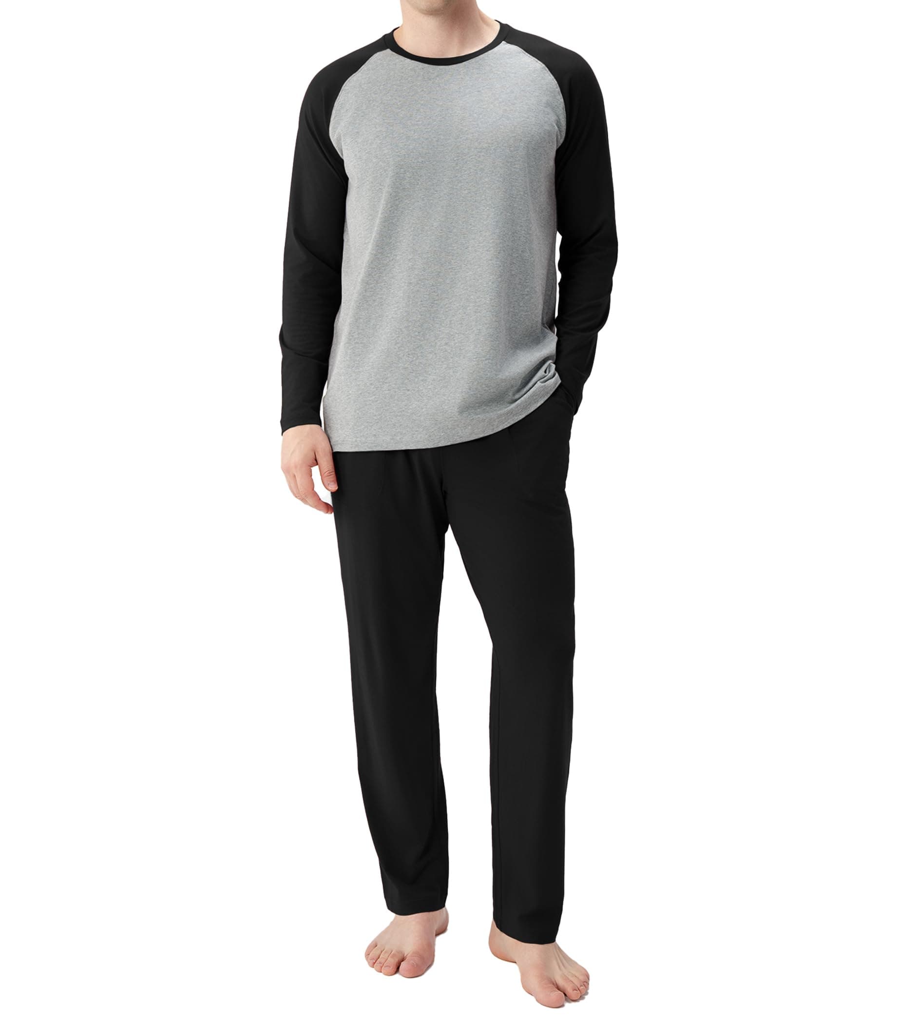 DAVID ARCHY Mens Pajama Set Long Sleeve PJs, Soft Lightweight Sleepwear with Pockets, Comfortable Loungewear for Sleeping