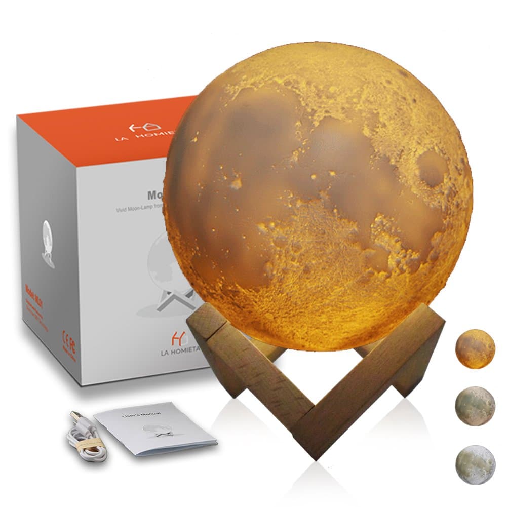 3D Moon Lamp Night Light, True Image of Moon Surface from NASA, Lunar Light with Tap Control and 3 Colors, Gifts for Expressing Love, Home Decorative and Nursery Room Light, LA HOMIETA(5.9 Inch)
