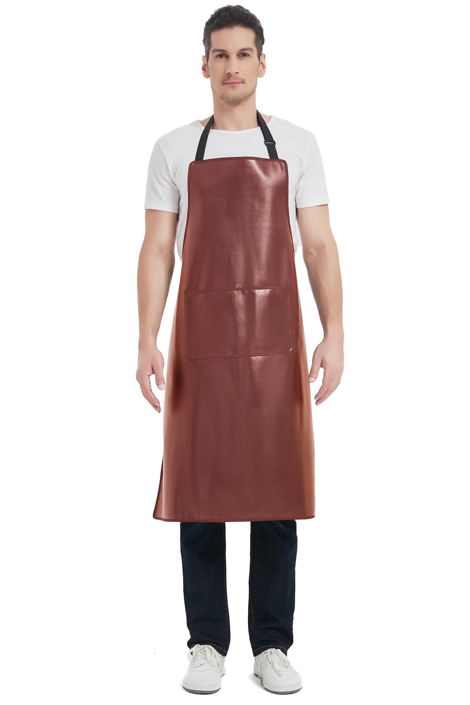 Waterproof Apron, Heavy Duty Work Apron, Artificial Leather Apron Ideal for Chef,Butcher,Barber,Cleaning