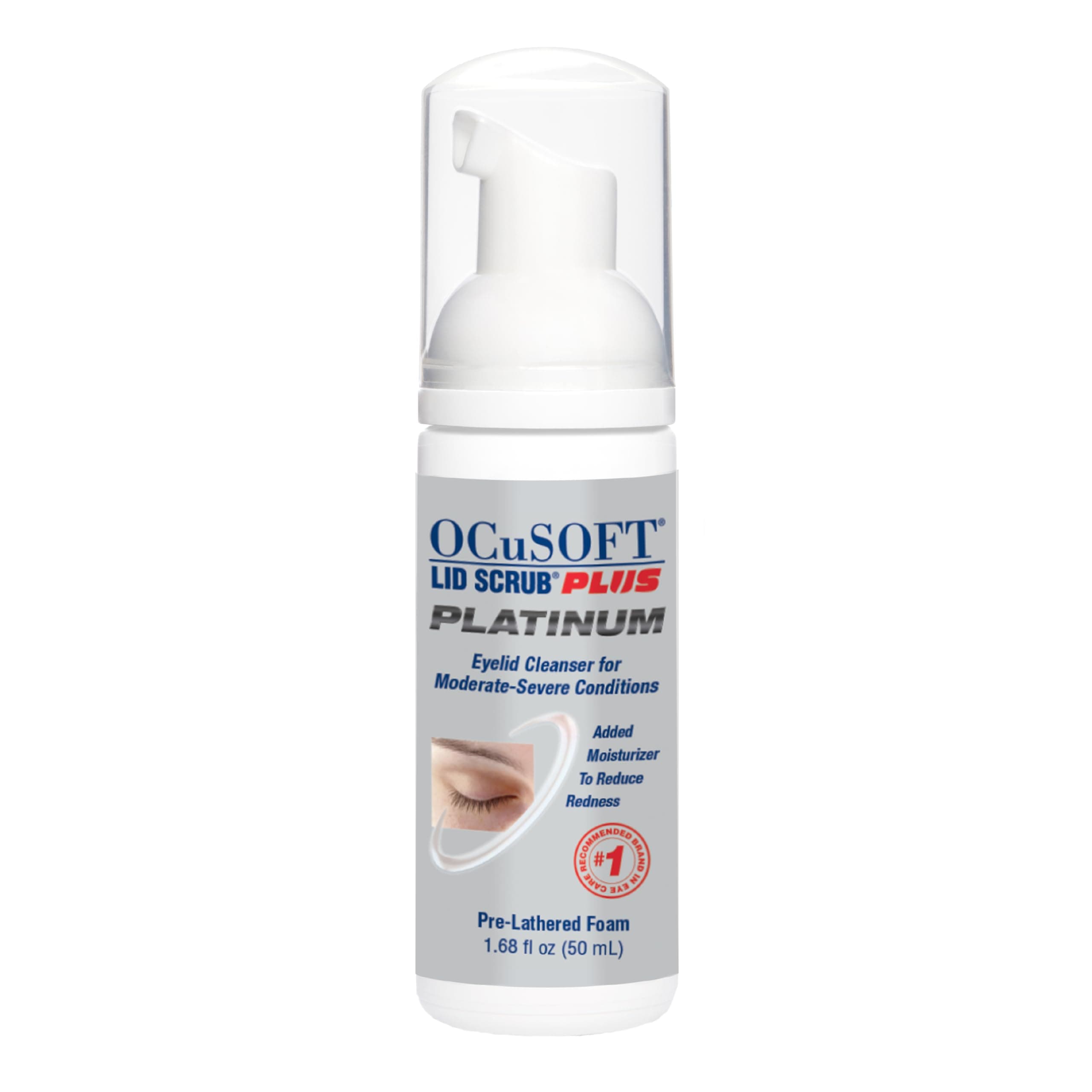 OCuSOFT Lid Scrub PLUS Platinum Extra Strength Foaming Eyelid Cleanser - Leave-On Eyelid & Eyelash Cleanser with Phytosphingosine to Remove Oil, Dirt & Makeup -1.68 fl oz