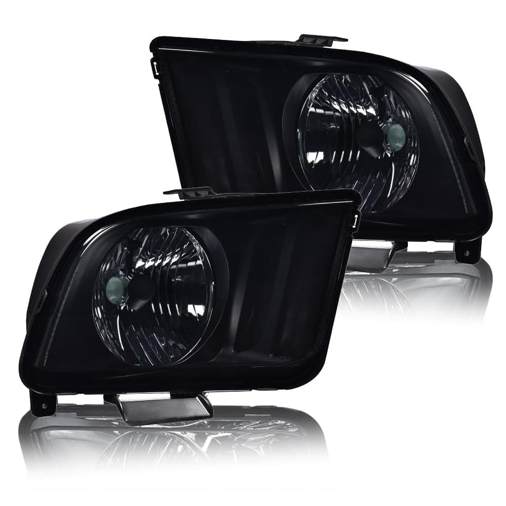 Headlights Assembly Compatible with 2005 2006 2007 2008 2009 Ford Mustang 2PCS Driver&Passenger Side Headlight Headlamps(Smoky lens Black Housing Amber Reflector)