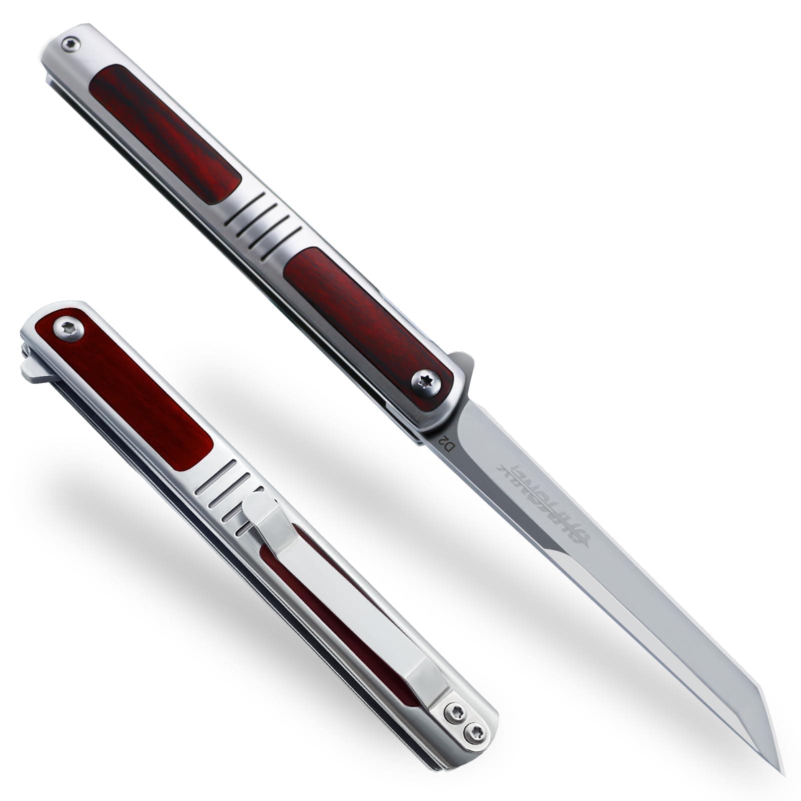 Pocket Knife for Men, 3.5 inch Folding Knife with Pocket Clip,Rosewood Handle Tanto Knife, Great Gift For Men and Women