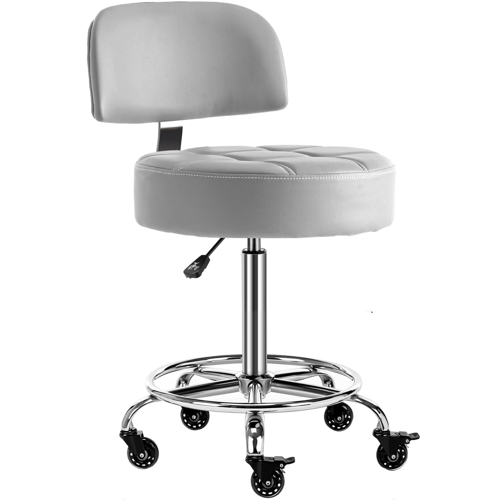 Lockable Stool with Back and Foot Rest Ergonomic Rolling Hydraulic Adjustable Stool for Doctor Esthetician Artist Home Small Office Desk (Grey, 24''-31'')