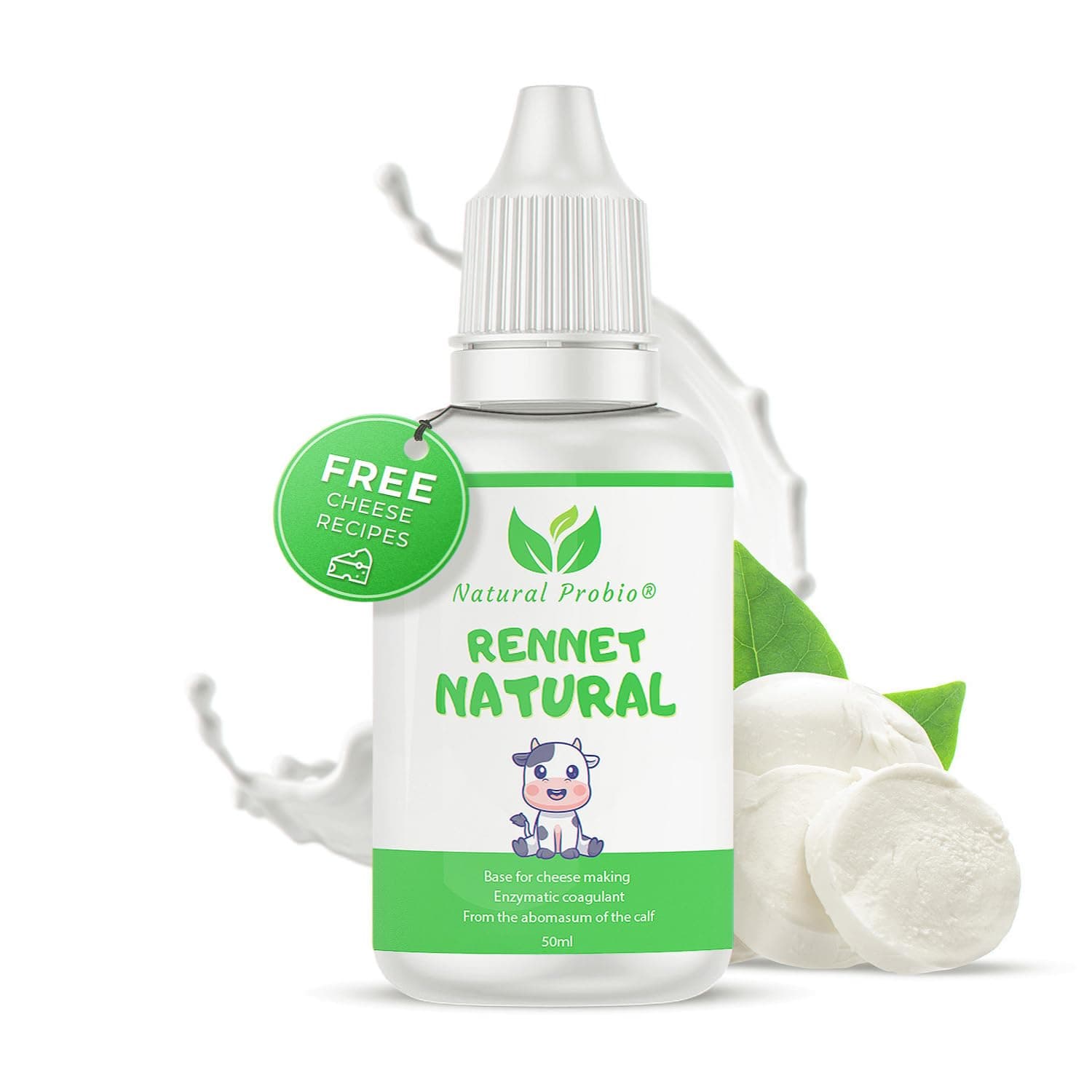 Natural Probio® Liquid Animal Rennet 50 mL for Artisan Cheese Making | Precise Dosage, High Concentration 1:10000 U, High Yield 250-500 L | Enzymatic Coagulant for Soft and Hard Cheeses