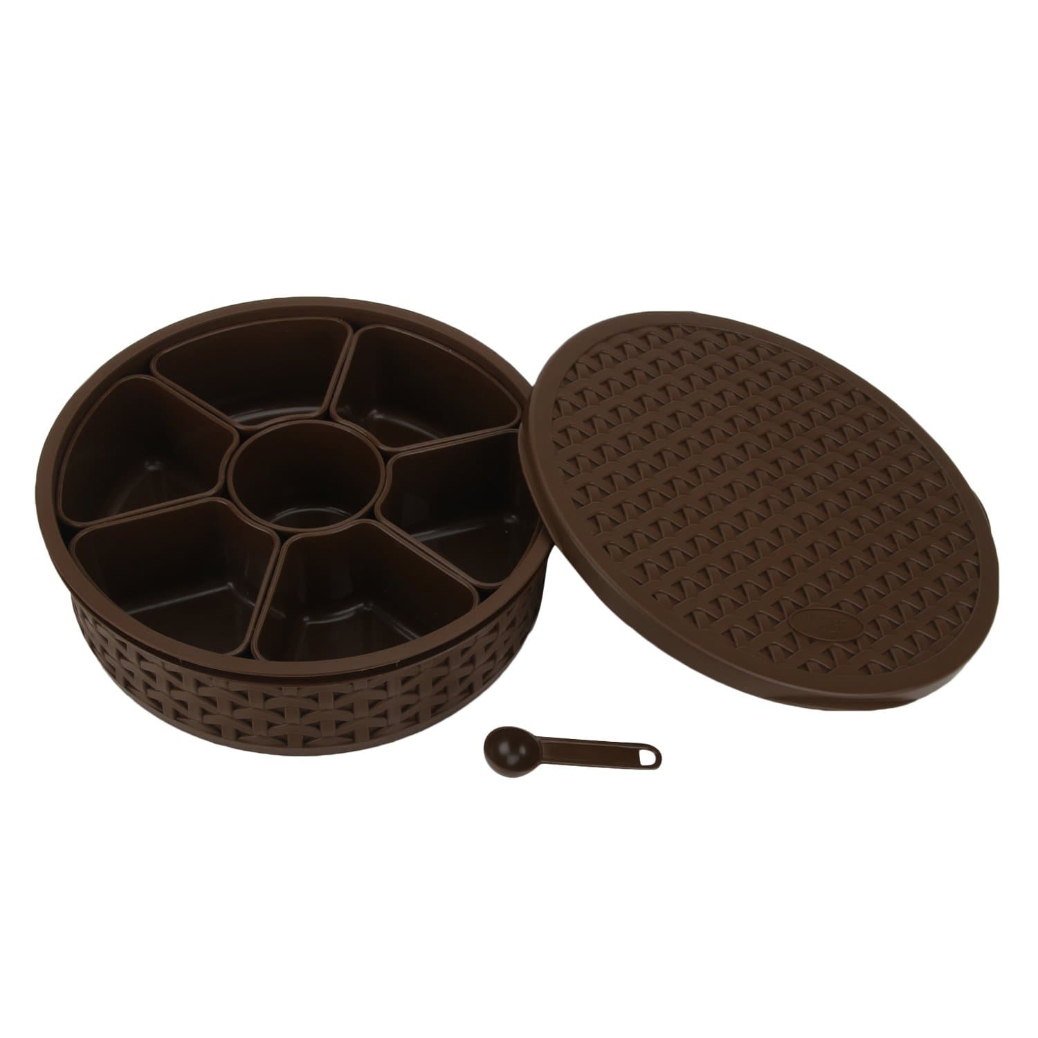 Jaypee Plus Spice Souk Spice Keeper Plastic Square 7 Sections Multipurpose Masala Rangoli Dabba Box Set, Spice Box Set - Brown (Masala Box - 7 in 1)