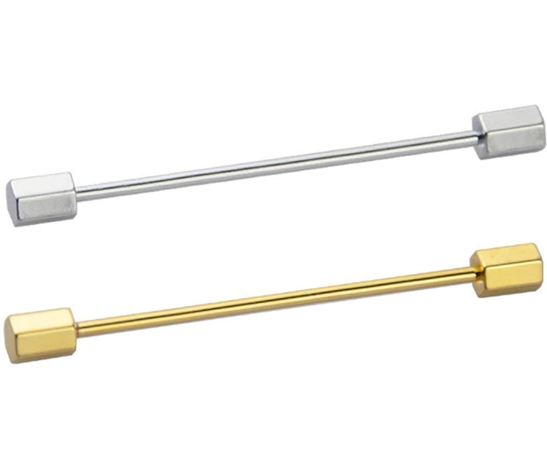 Collar Pin, 2PS Men's Tone Hexagonal Ended Bar Collar Pin,Gold and Silver