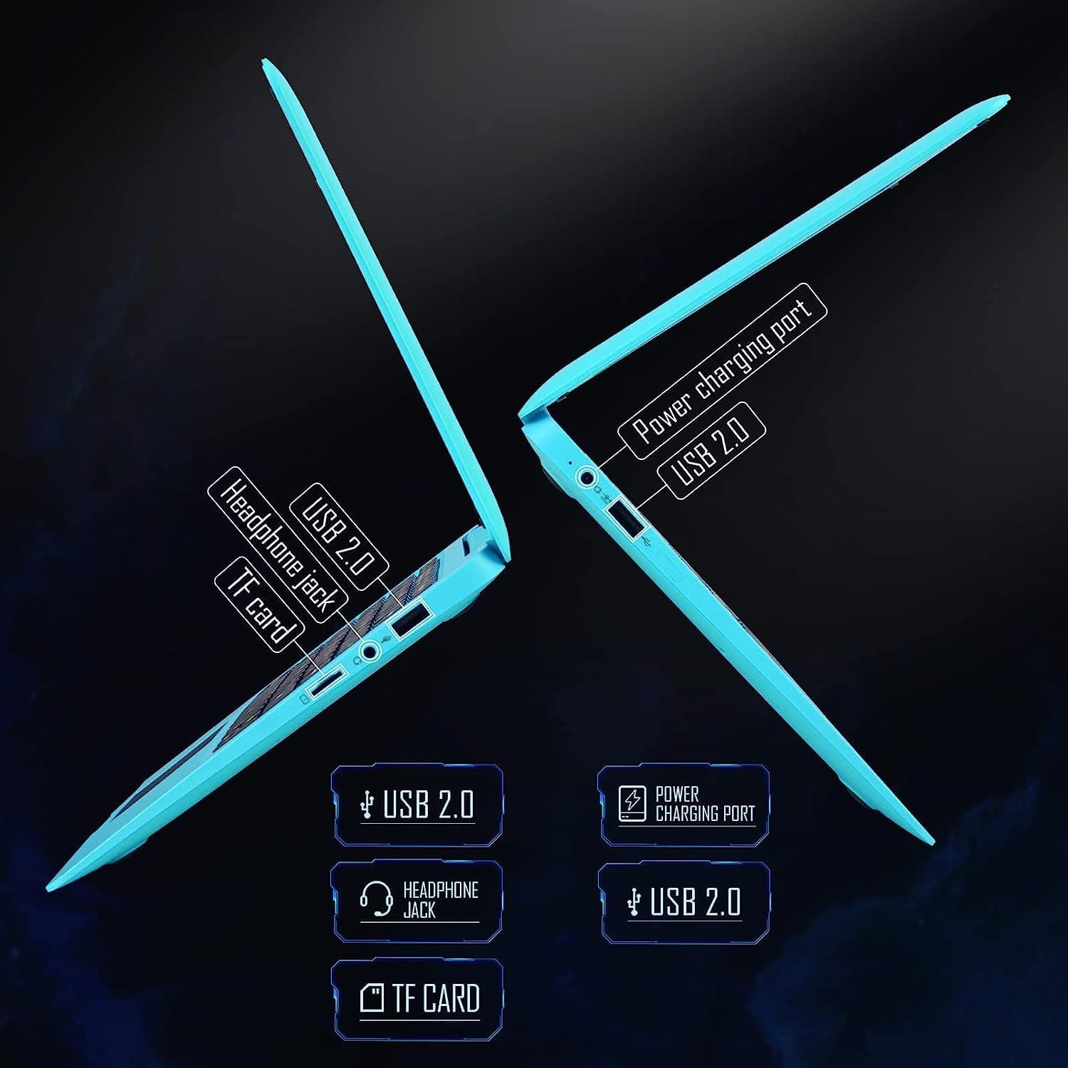 Laptop Computer- 10.1" Inch Kids Laptop Computer Powered by Android 7.1.1 -Quad Core Processor- 2+32gb ROM-Bluetooth-HDMI-WiFi- Blue