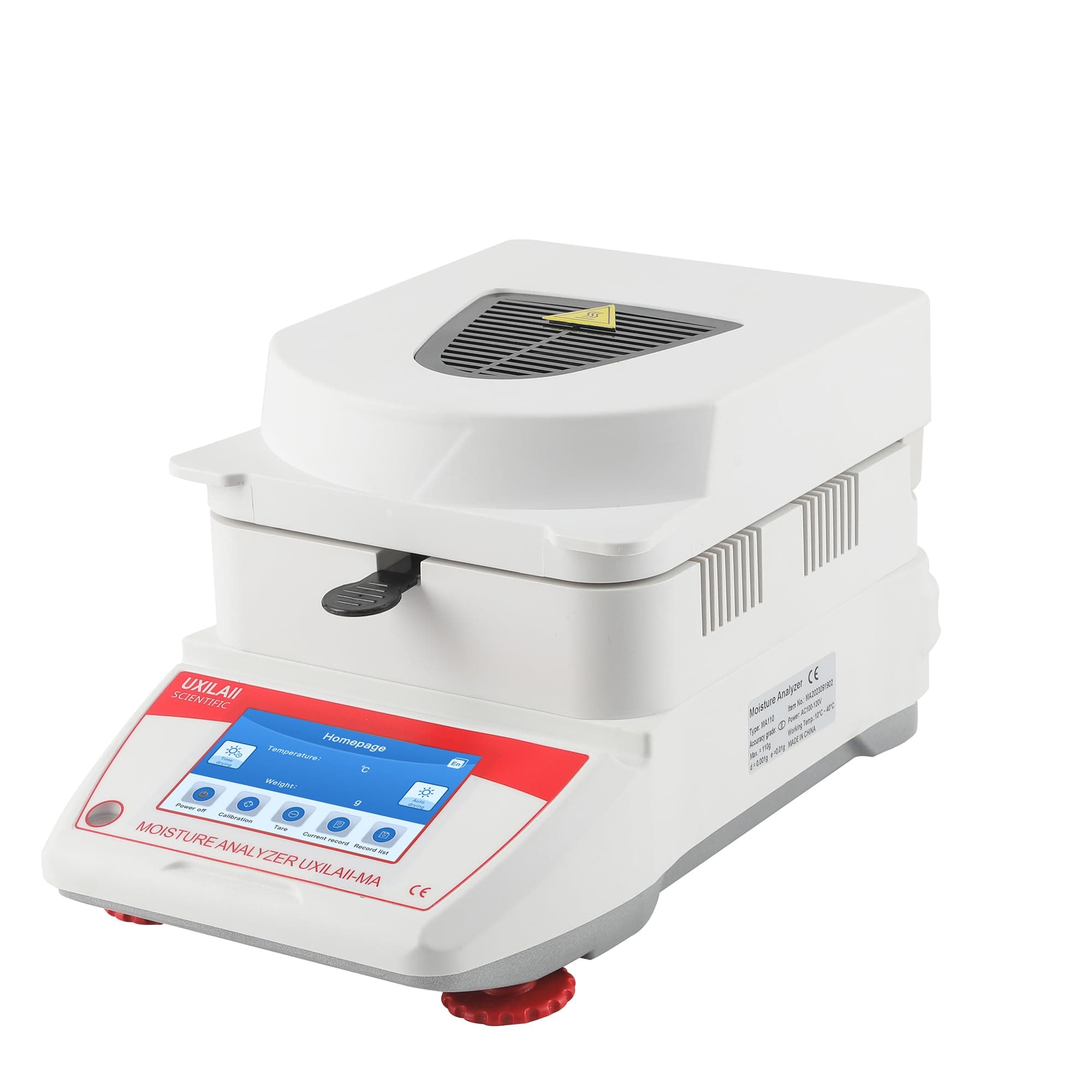 Halogen Heating Lab Moisture Analyzer 200g x 0.001g Spanish English Germany Menu Balance Meter 0.01% Readability 110V 3 Drying Modes Touch Screen RS232 Interface Water Content Test