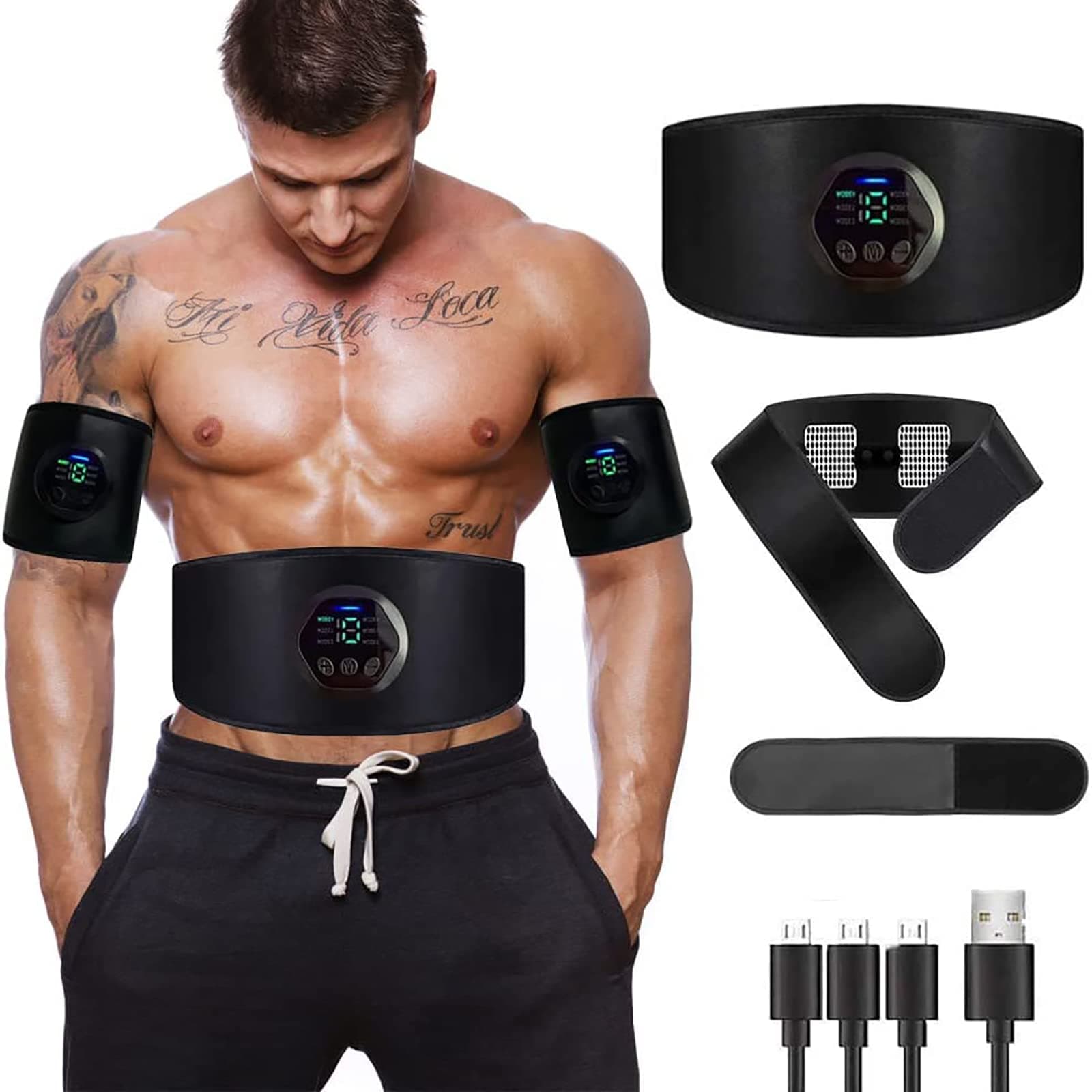 Muscle Stimulator,Next Gen ABS Stimulator,Toning Belts, ABS Trainer Training, Men'S and Women'S Abdominal Arm and Leg Training Belts——With Massage Function(No Need Replacement Pads or Gel)